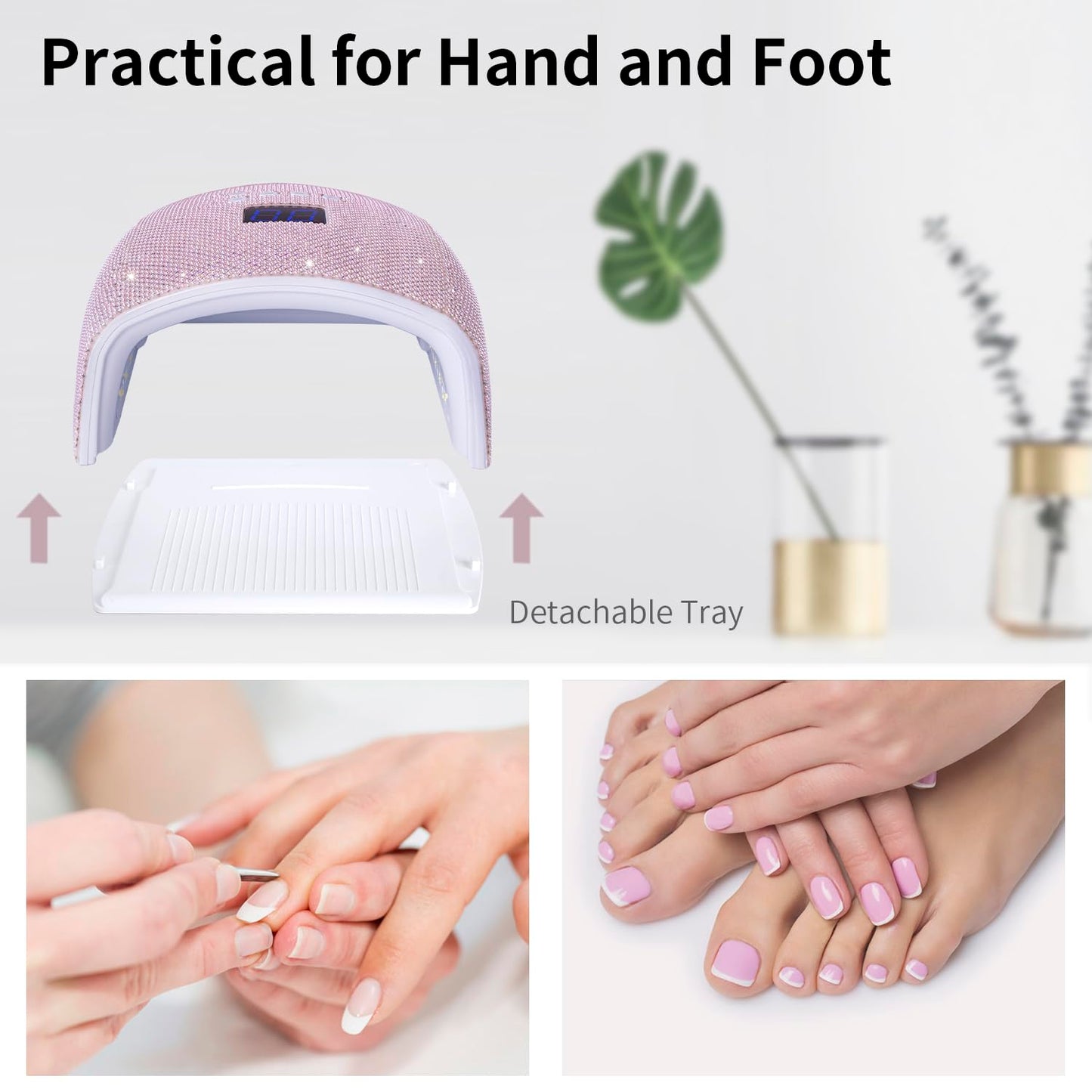 Ayshone 48W Cordless UV LED Nail Lamp,Rechargeable Gel Nail Dryer with Handle Nail Art Manicure Tools for Home and Salon (Pearl Pink Diamond)