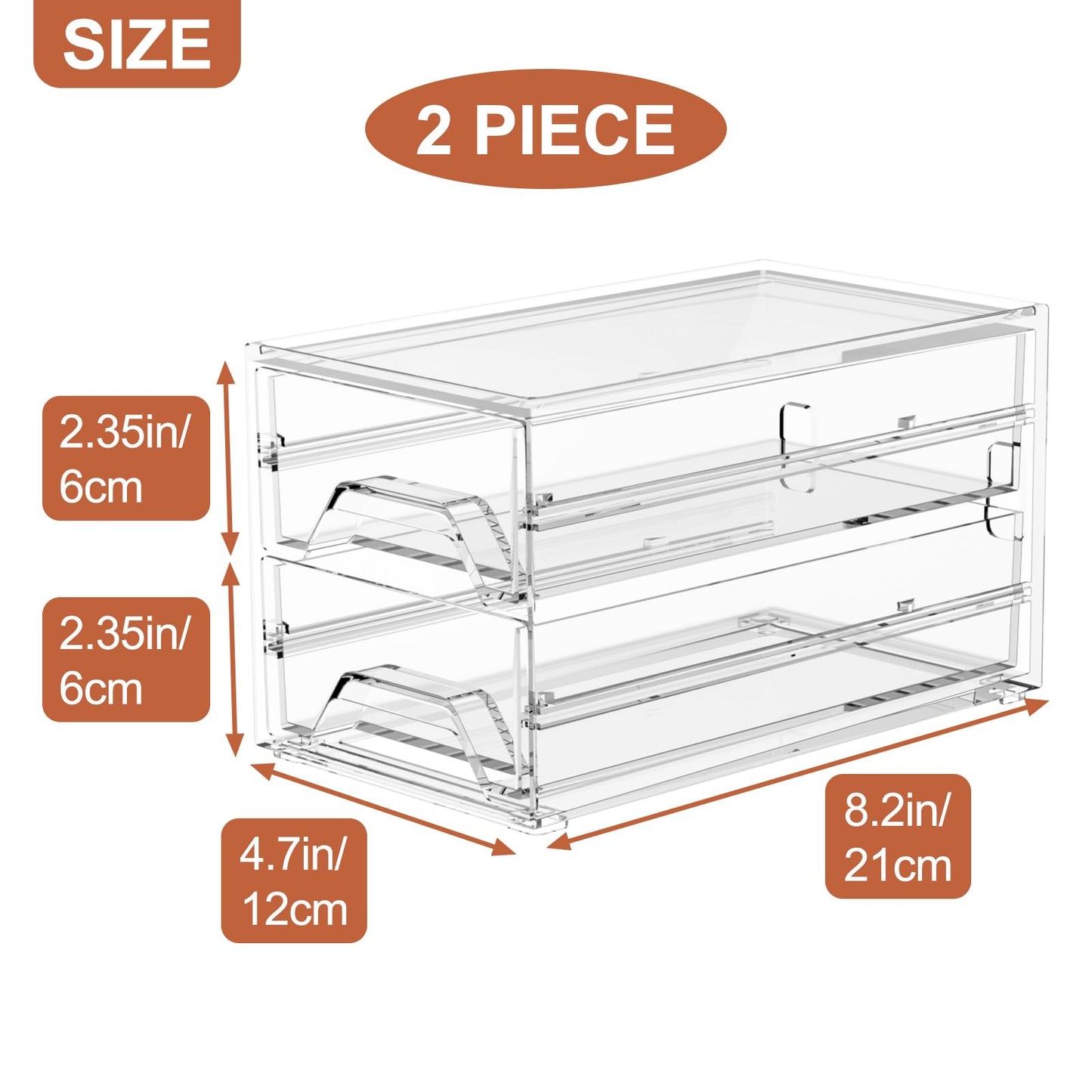 Clear Acrylic Desktop Organizer Drawers - Stackable Plastic Storage for Makeup, Craft Supplies, and Office Stationery - Transparent Vanity Cabinet & Aesthetic Desk Declutter Unit