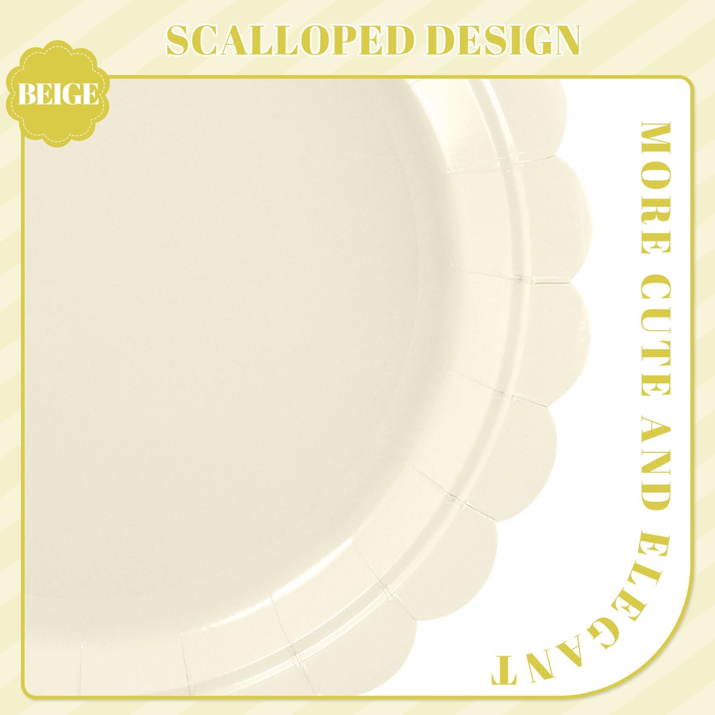 NatNarr 30 Pcs Ivory Paper Plates 9 Inch Disposable Scalloped Cream Plates Cute Beige Dessert Cake Plate Party Dinner Plate for Baby Shower, Wedding, Bridal Shower