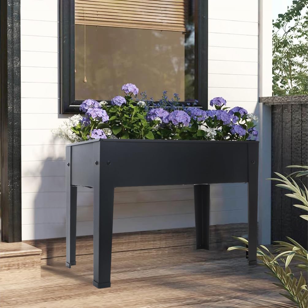 BAOYOUNI Planter Box Raised Garden Bed with Legs, Indoor Outdoor Elevated Rectangular Garden Beds Patio Backyard Stand 17.71''H for Vegetables Flowers Herbs (Black, Small)