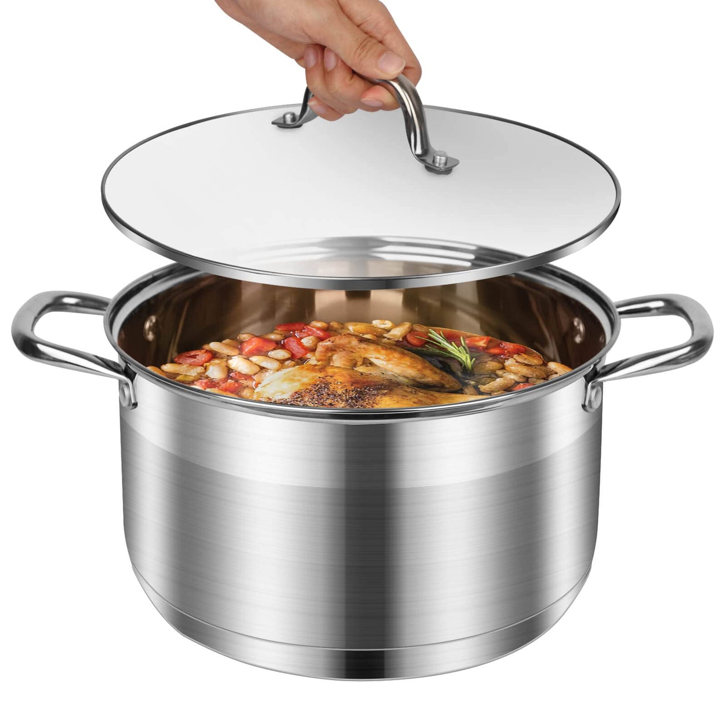 LEUGWAKN 10 Quart Stock Pot with Glass Lid, Premium Food-Grade Stainless Steel Soup Pot, Large Pot for Cooking Stew, Chili & Canning, Induction Compatible Cookware, Dishwasher & Oven Safe