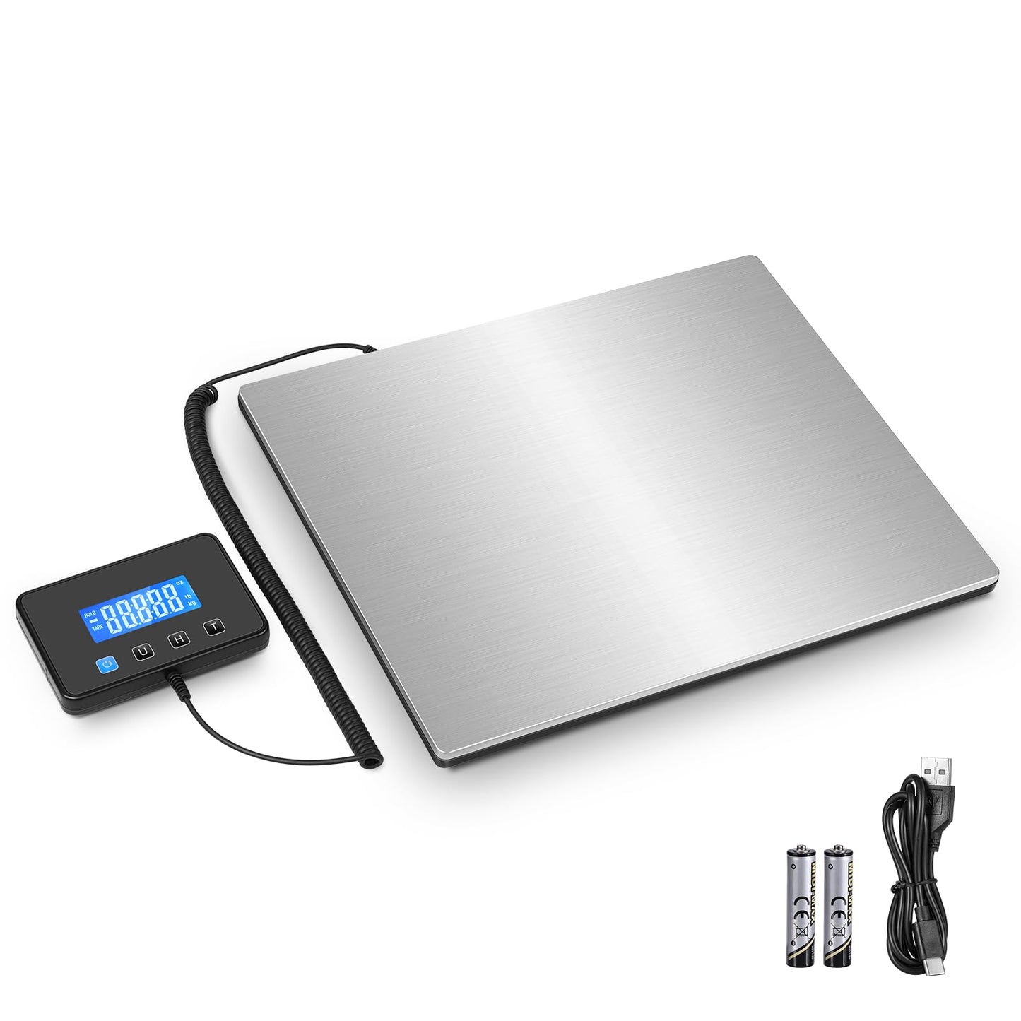 Digital Shipping Scale 300kg, Heavy Duty Postal Scales with Hold and Tare Function, Seperate Screen, Large Platform, Postage Scale for Small Business, Packages (Silver)
