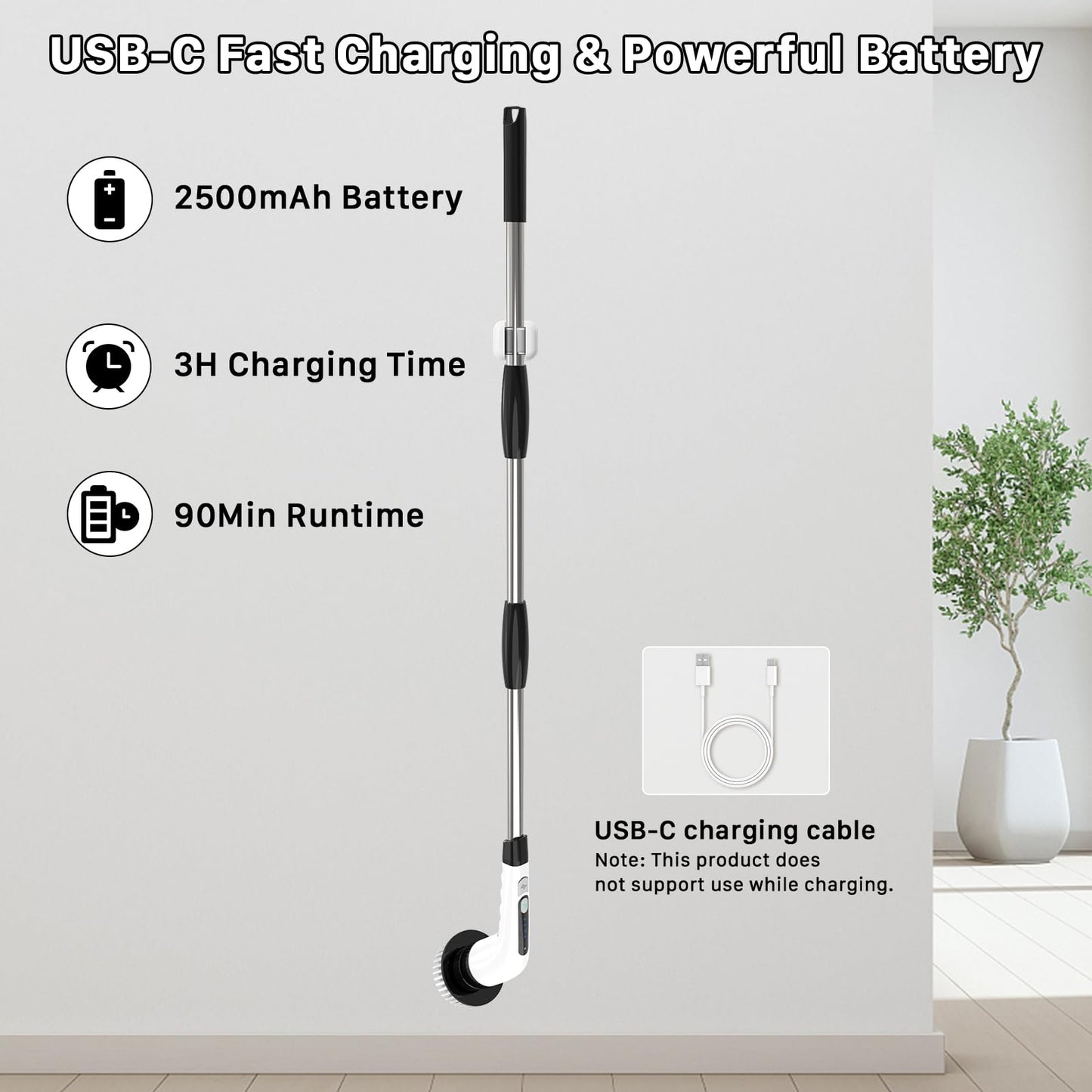 Electric Spin Scrubber, Cordless Cleaning Brush, Shower Scrubber with 7 Replaceable Brush, 2 Speeds and Adjustable Extension Handle for Bathroom Shower Bathtub Glass Car(White)