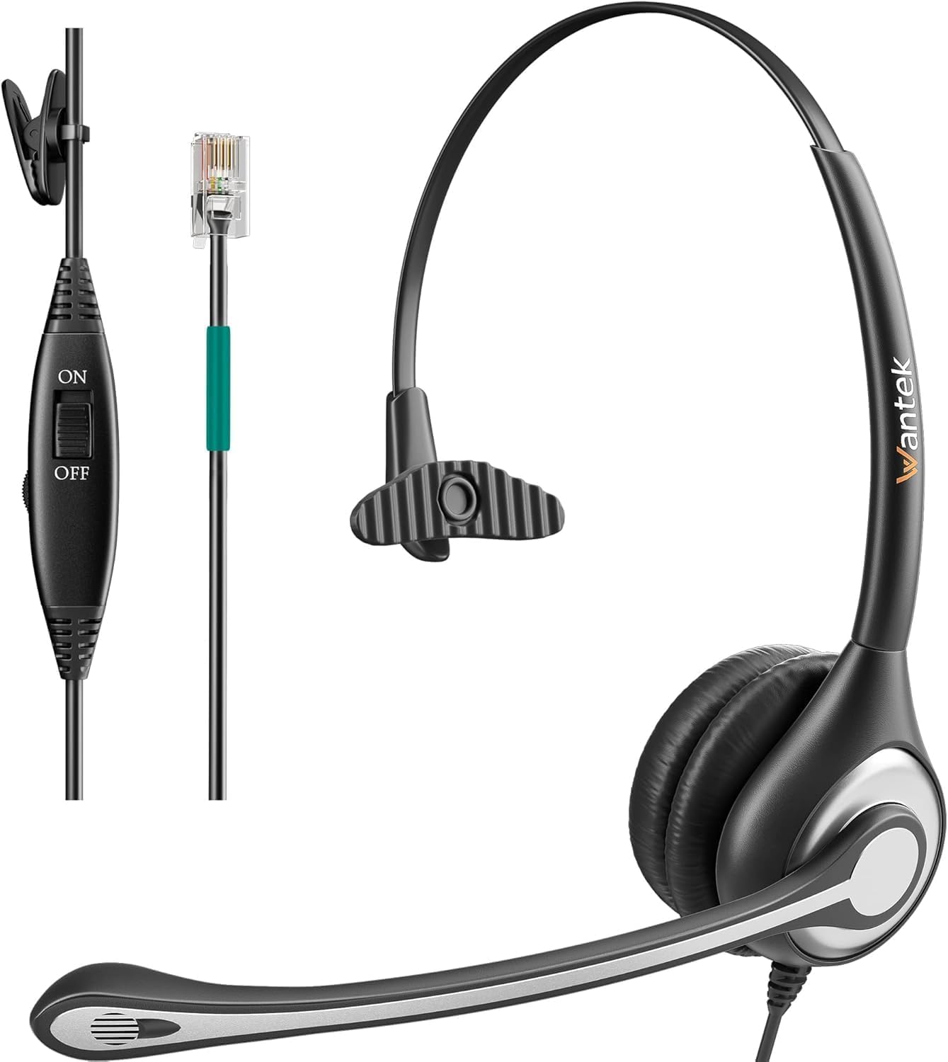 Phone Headset with Microphone, Wantek Corded Telephone Headset Mono w/Noise Canceling Mic for Office Phone & Call Center, Compatible with Plantronics Polycom Toshiba NEC Dterm Nortel Deskphones