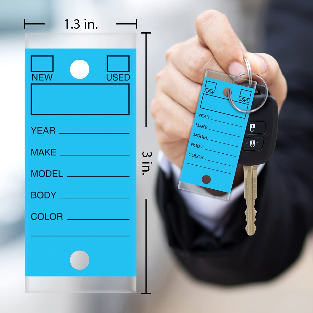 BLUE - Genuine Versa-Tag Blue Key Tags, Self-Protecting (250 tags per box with "Chrome" plated steel rings)