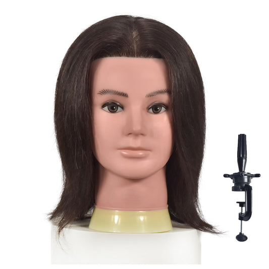 BLTYXT Male Mannequin Head with 100% Human Hair Training Head for Hairdressing Practice