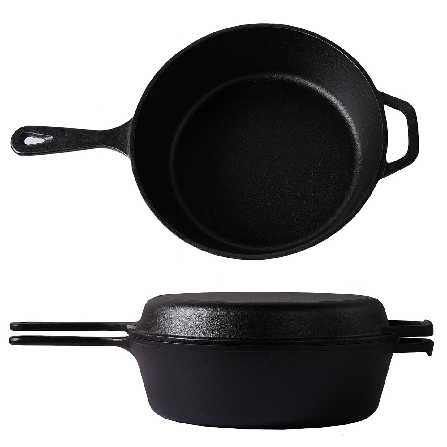 Cast Iron Skillet (Extra DEEP) - 10.25"-Inch (26 cm) with Skillet Lid, Frying Pans + Silicone Handle Holder Covers - Oven Safe Cookware - Indoor/Outdoor - Use on Any Stovetop, Grill, Induction Safe