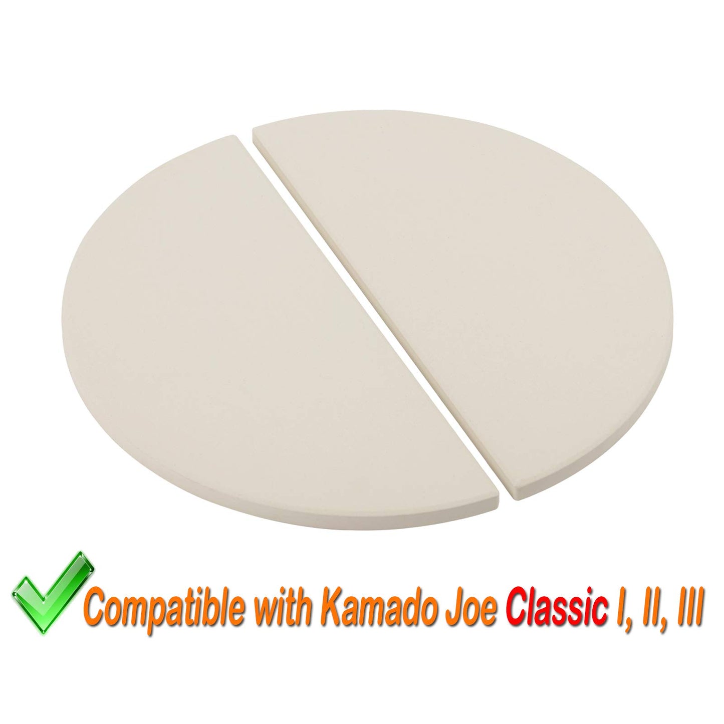 BBQ Future Half-Moon Ceramic Heat Deflector Plates for Kamado Joe Classic I, II, III，2-Pack, White