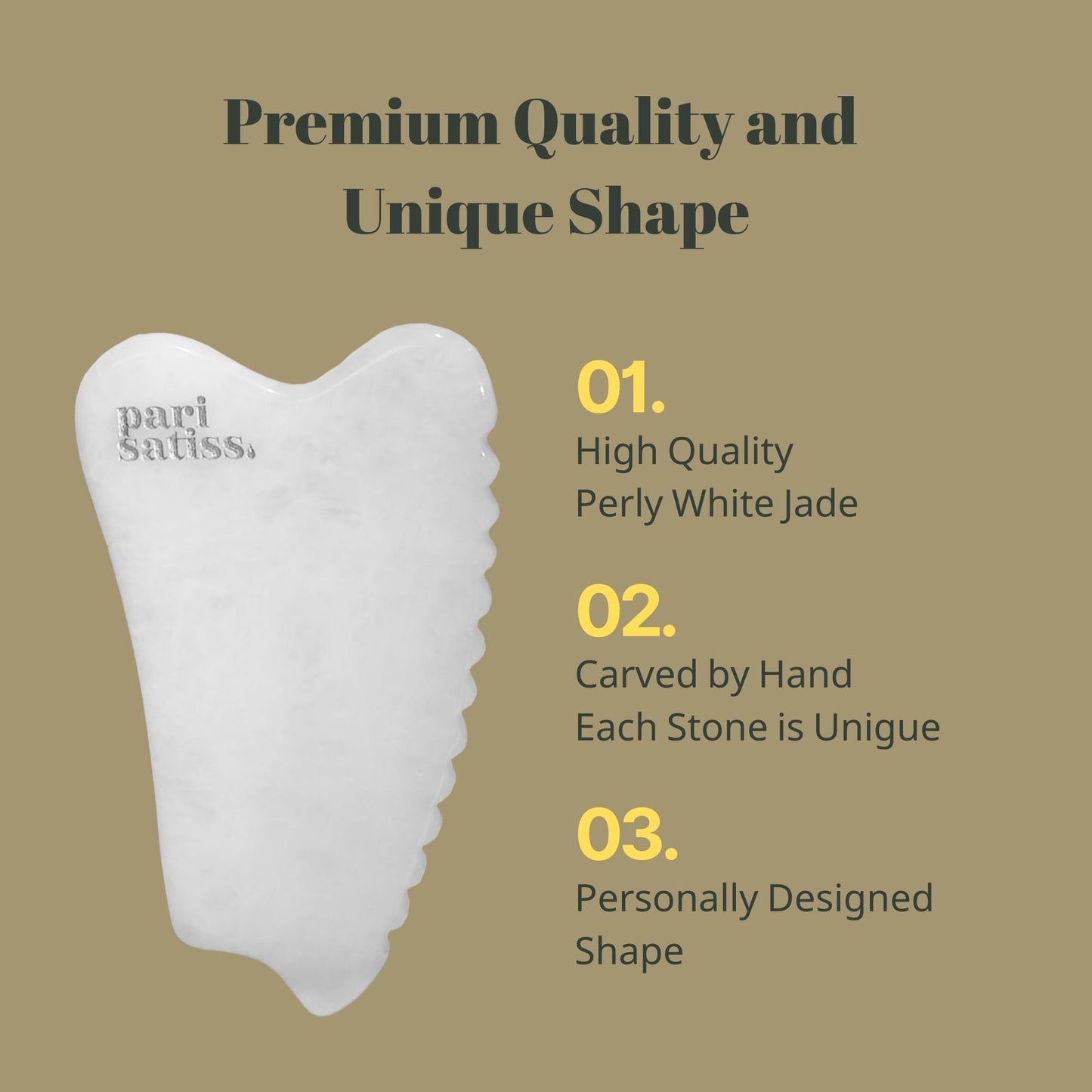 Pari Satiss Jade Gua Sha Facial Tool, Hand-Carved Premium Guasha Stone for Face, Jawline Shaper, Guasha Tool for Face and Body, Skin Care Tools, Pearly White