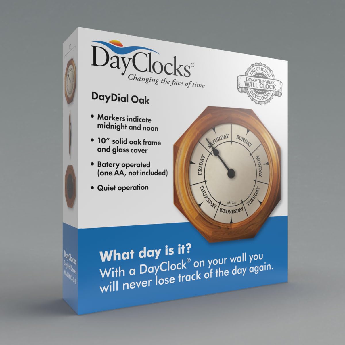 DayClocks Classic Day of The Week Wall Clock with Solid Wood Frame – Calendar Day Clock – Ideal Retirement Gift for Men & Women – Oak, 10"