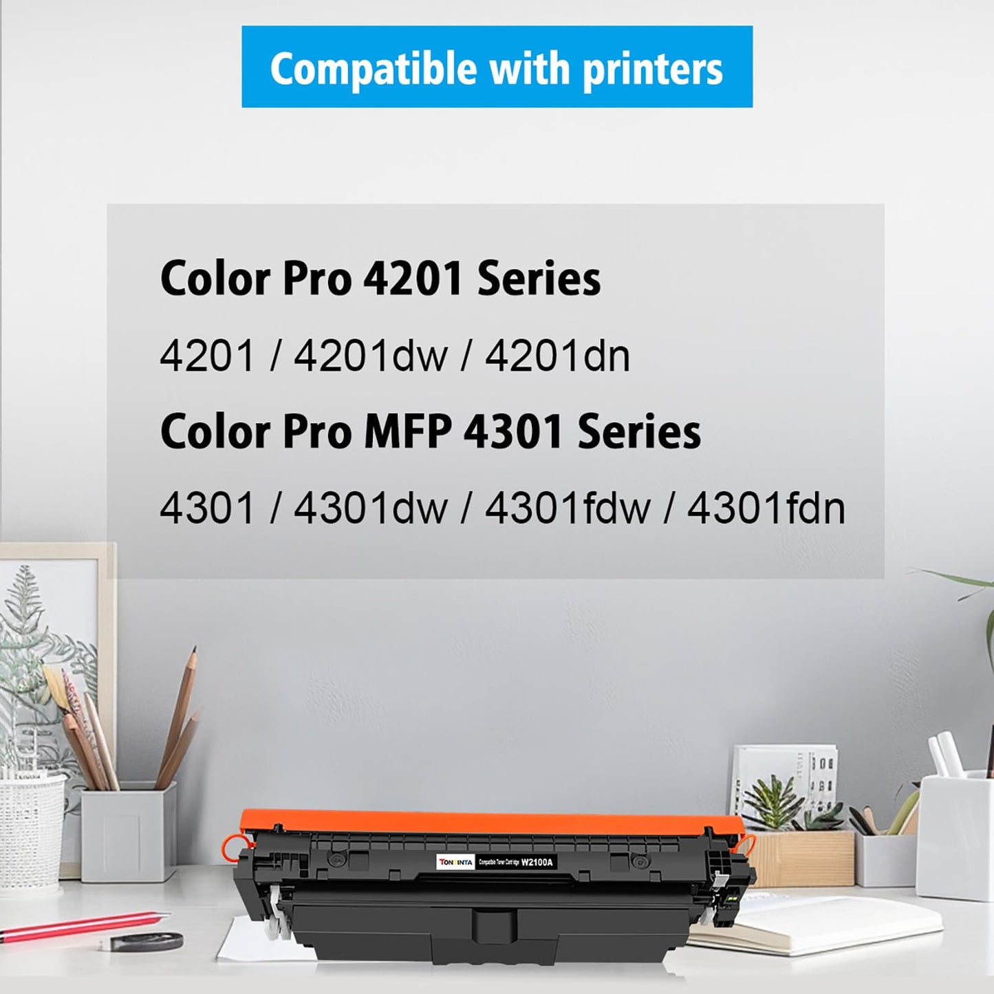 210A W2100A Compatible Toner Cartridge with Chip Standard Capacity 2000 Pages Black for 4201 4201dw 4201dn MFP 4301 4301dw 4301fdw 4301fdn Printer