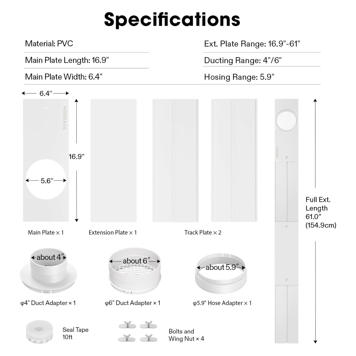 VIVOSUN Window Duct Kit, Portable AC Window Seal, Fit with 4"/6" Ducting for Sliding Window, Adjustable AC Vent Kit for Duct Fans, Air Conditioner, Dryer