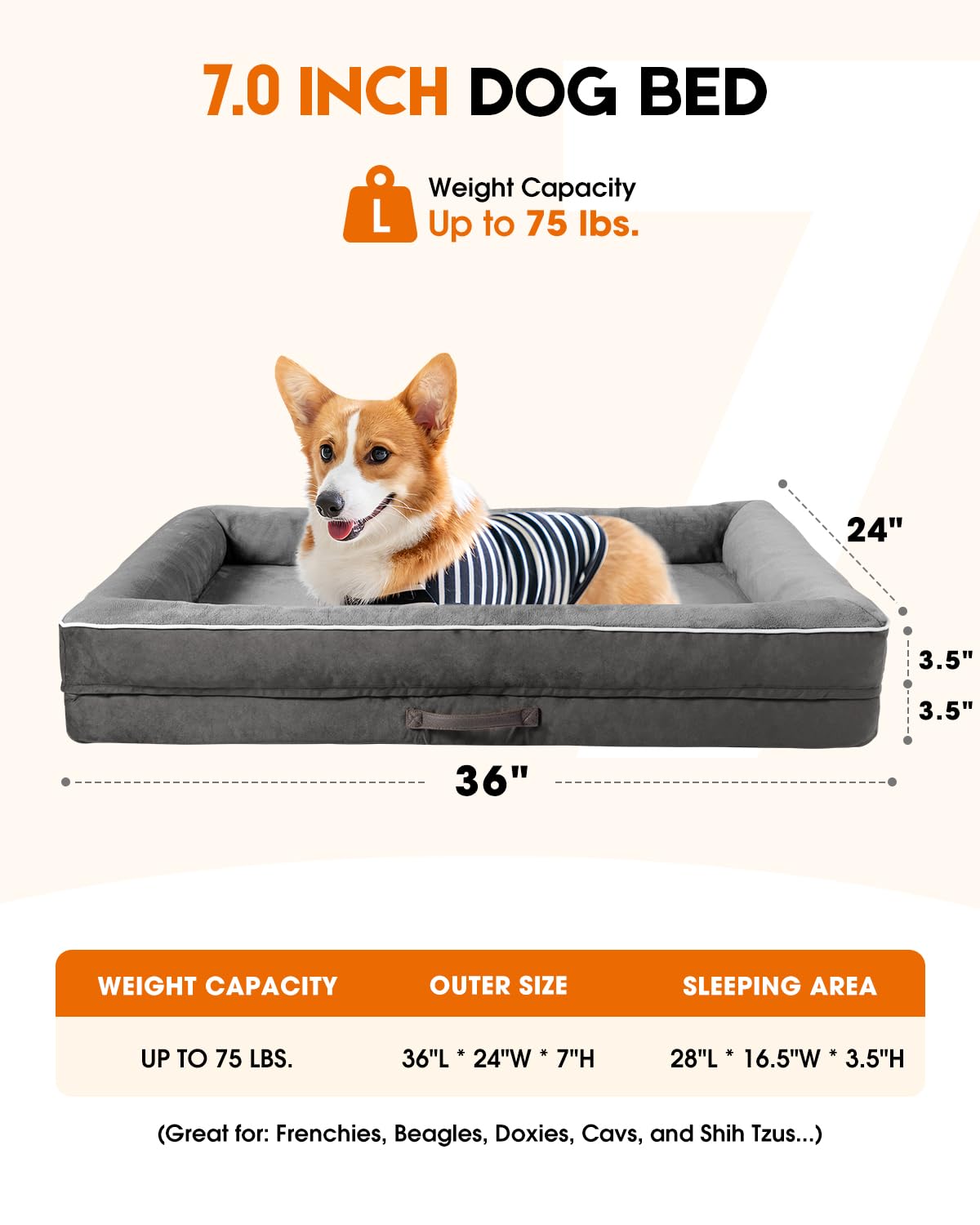 Orthopedic Dog Bed Large, Waterproof Pet Sofa Bed with Non-Slip Bottom and Four-Sided Bolster Cushion, Egg Foam Dog Couch with Removable Washable Cover, Gray Large Dog Beds