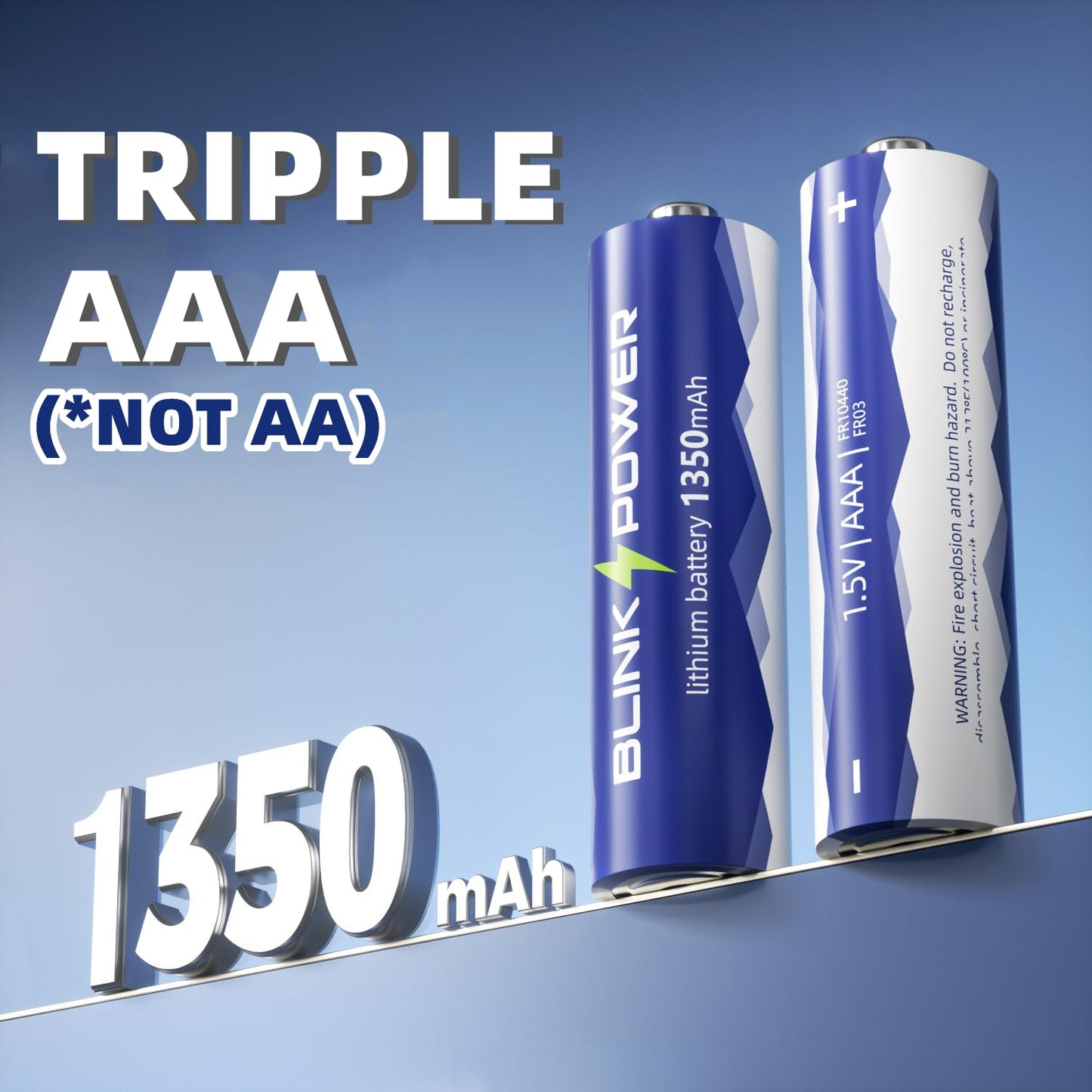Blinkspower™ Triple A Lithium Batteries, 16 Pack NO.1 Lasting 1350mAh 1.5V AAA Lithium Batteries, for High-Tech Devices【Non-Rechargeable】