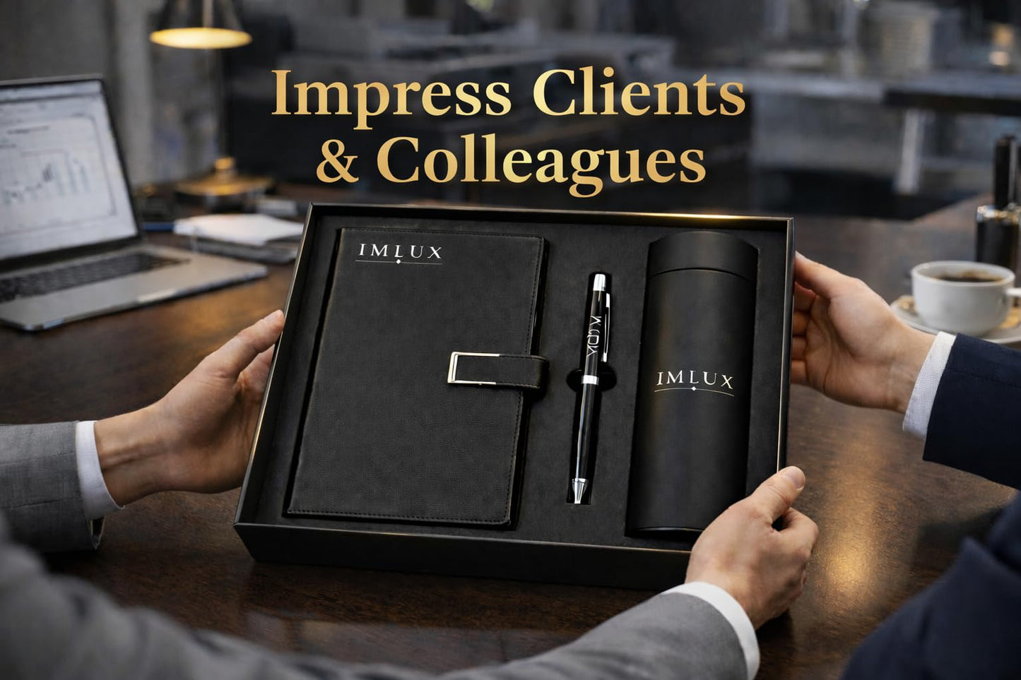 IMLUX Luxury Executive Business & Corporate Gift Set – Notebook, Premium Pen & Insulated Tumbler – Office Gift Box