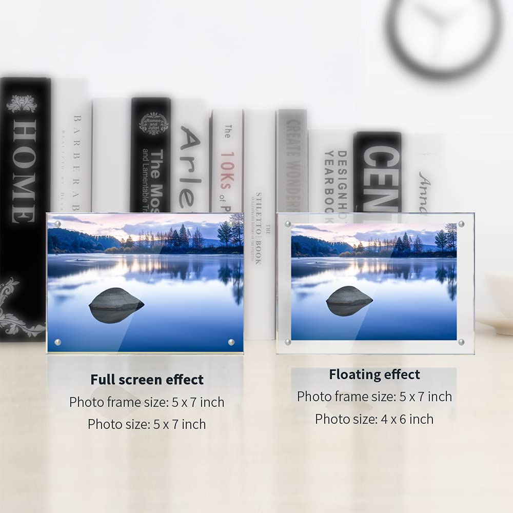 ADColor 5x7 Acrylic Picture Frames-20% Thicker Block Magnetic Floating Photo Picture Frame, Double Sided Self-Standing Glass Cadre Photo Plexiglass Frameless Picture Frame for Office Store Graduation Gifts-Set of 3