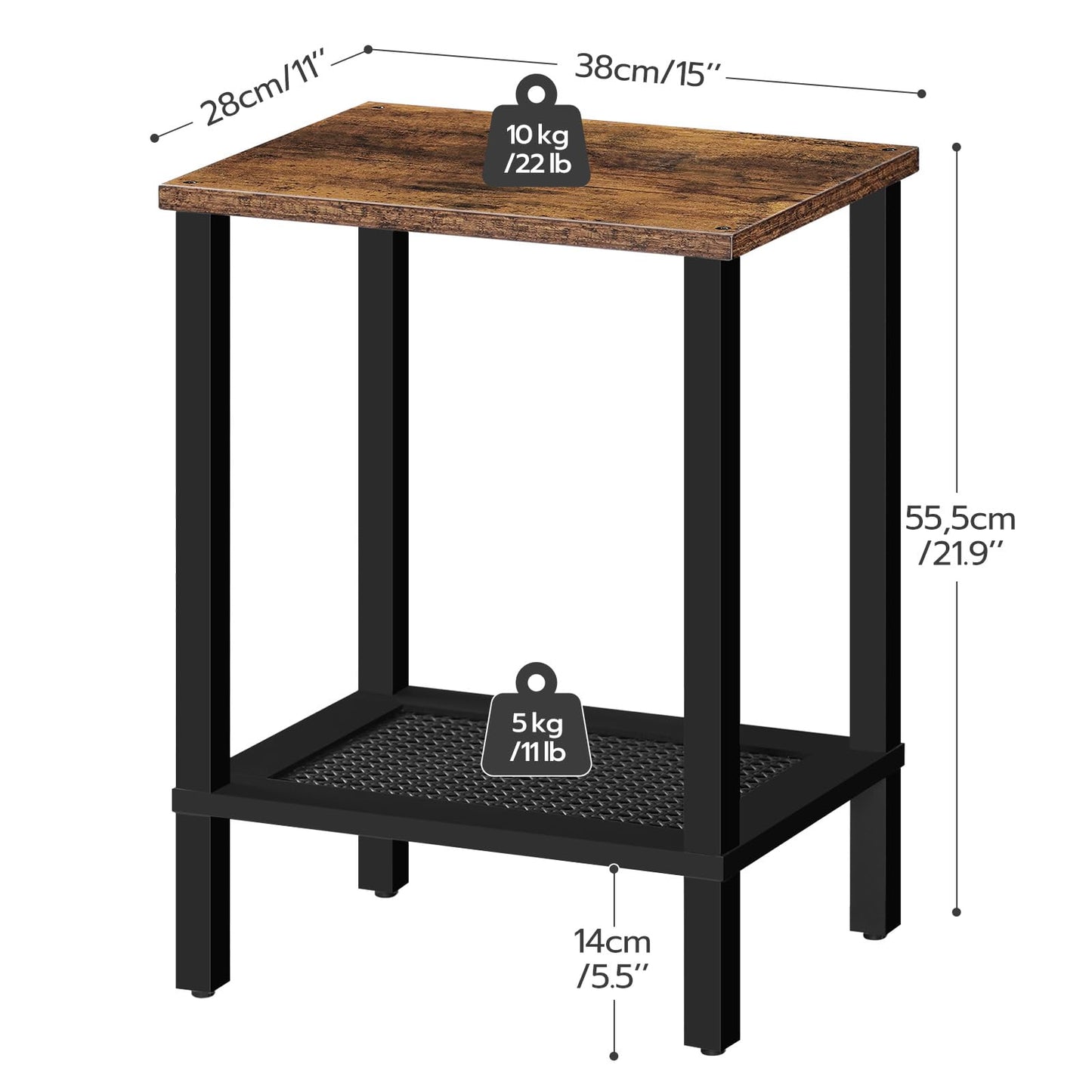 HOOBRO End Tables Set of 2, Side Table with 2-Tier Storage Shelves, Tall Nightstand with Faux Rattan Decoration, Sofa Table for Small Space, Living Room, Bedroom, Rustic Brown and Black BF91BZP201
