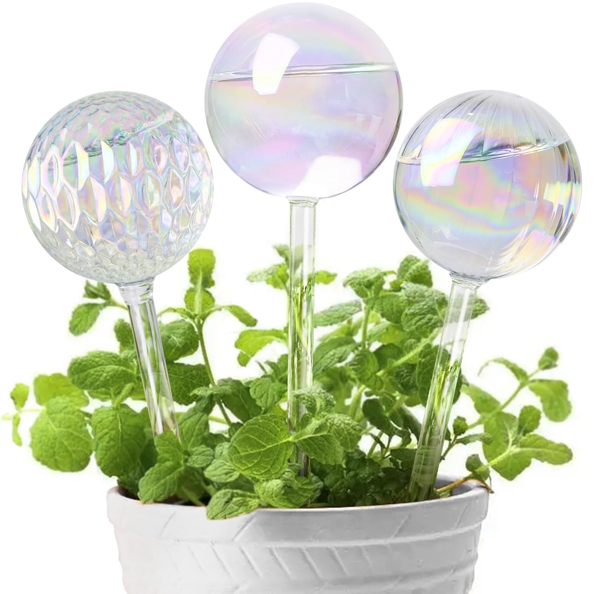 KiKiHeim 6Pcs Plant Watering Bulbs, Iridescent Glass Self Watering Spikes Planter Insert, Hand Blown Automatic Water Globes for Indoor Outdoor Plants