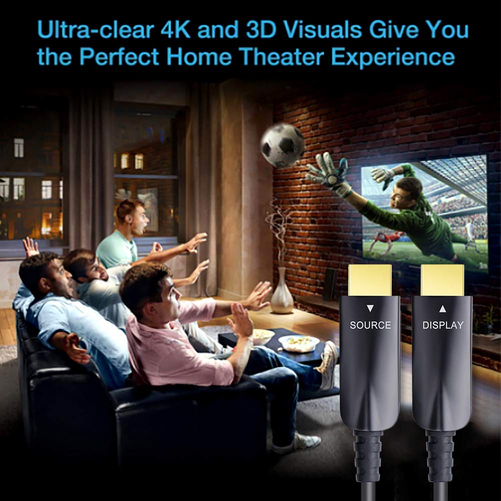 DTECH Fiber Optic HDMI Cable 75ft/23m Support UHD 4K 60Hz 2K 144Hz 18Gbps High Speed Thin and Light Weight an Ideal Solution for Long Distance Transmission