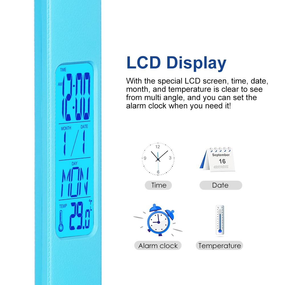 wanjiaone Multifunctional LED Desk Lamp with Wireless Charger,USB Charging Port,Clock,Phone Holder,Desk Lamps for Home Office,Eye-Caring Reading Lamp,Study Lamp for Boys,Girls,Teens (Blue-tx26)