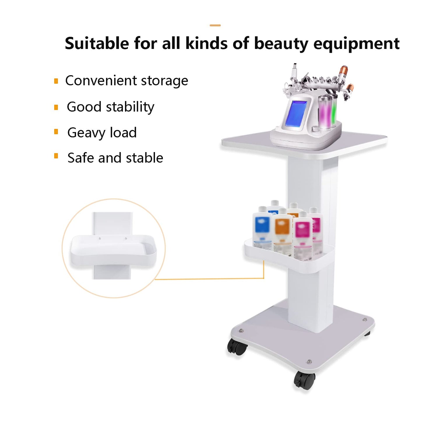 Trolley Cart with Wheels, HUOXOU 3 Tier Beauty Rolling Cart, Trolley spa, spa Trolley, Esthetician Cart, Salon Trolley cart with Wheels, Load 220 lbs