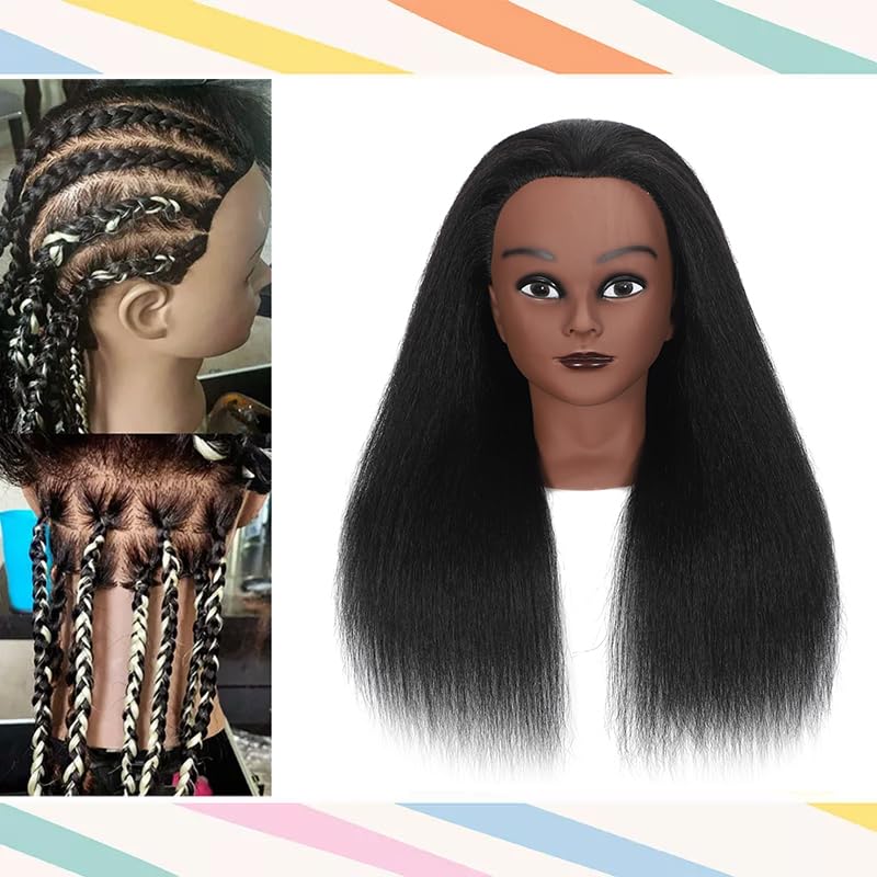100% Real Hair Mannequin Head Training Head Manikin Cosmetology Doll Head for Hairdresser Practice Braiding Hair Styling with Clamp stand (14 inch, black)