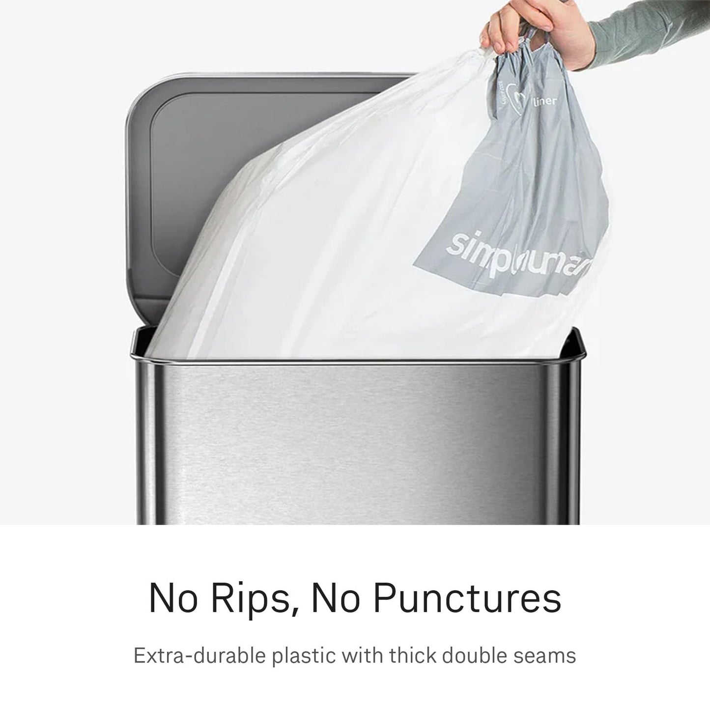 simplehuman Code R 200 Count, Dispenser Pack Custom Fit Liners, Drawstring Trash Bags, 10L / 2.6 Gallons, White