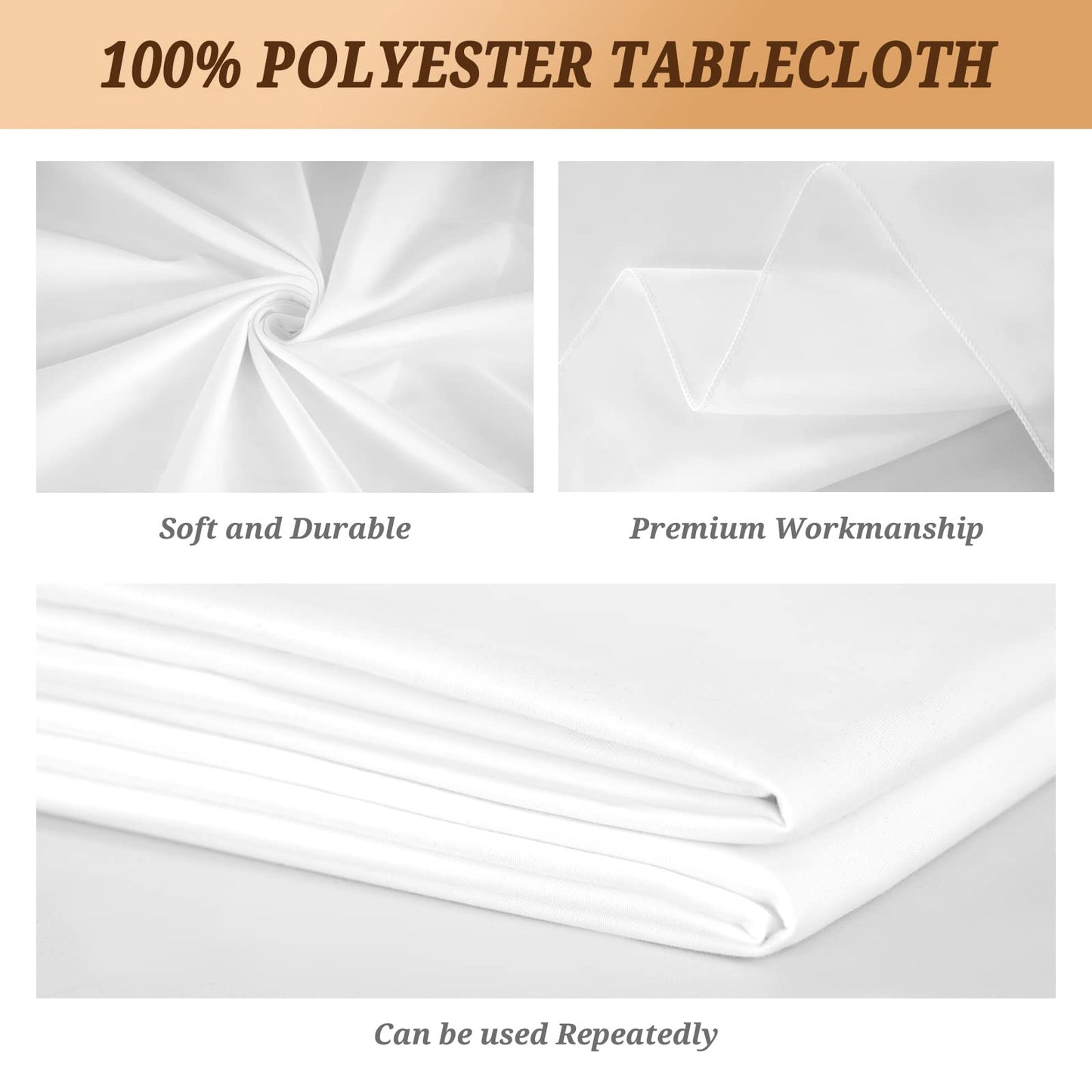 6Pack White Polyester Tablecloths, 60 x 102 Inch for 6ft Rectangle Tables Polyester Table Cover Washable Table Cloth for Wedding Reception Banquet Party