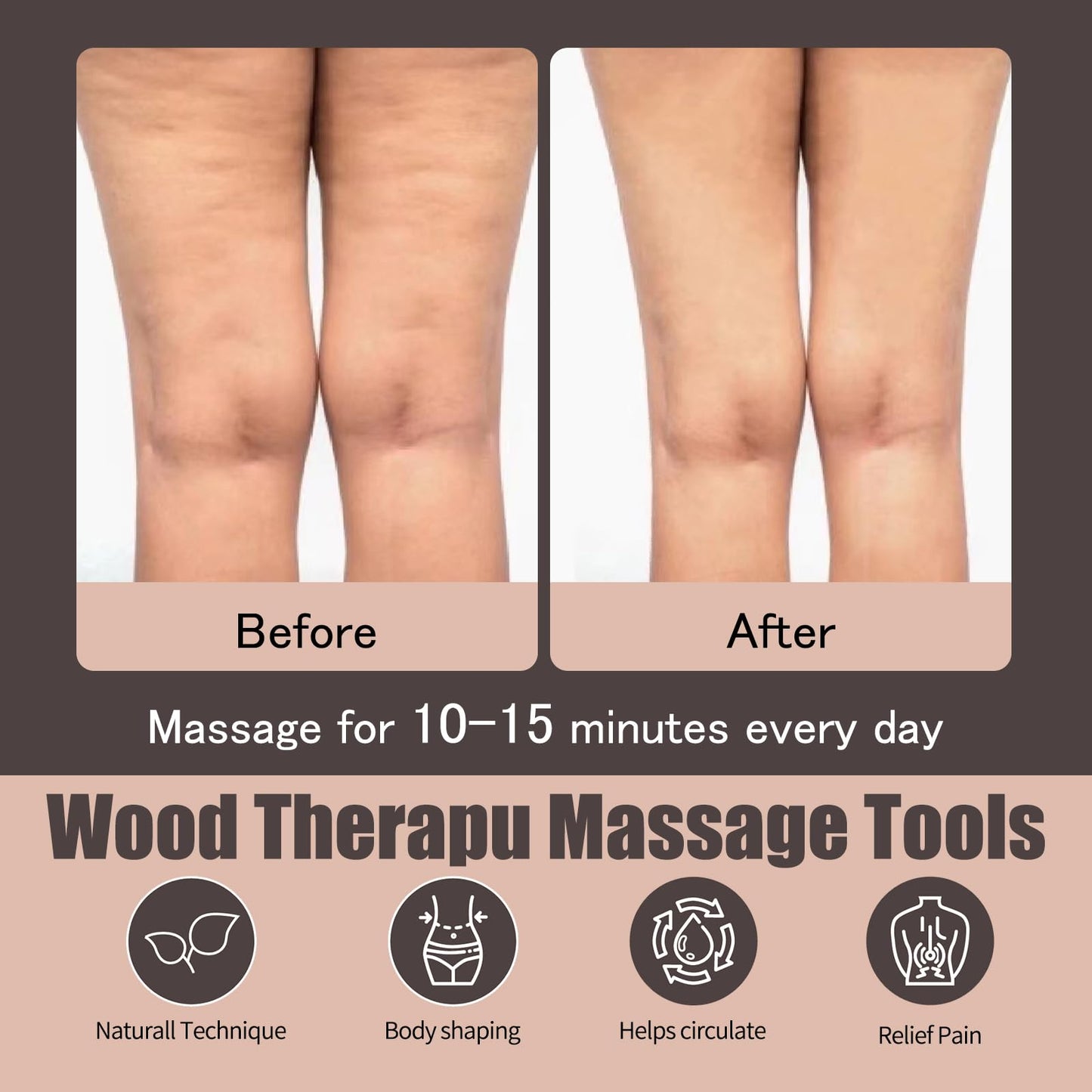 6 in 1 Wood Therapy Massage Tool Set for Body Sculpting Massage, Lymphatic Drainage and Muscle Pain Relief, Cellulite Sculpting Multi-Functional Massager