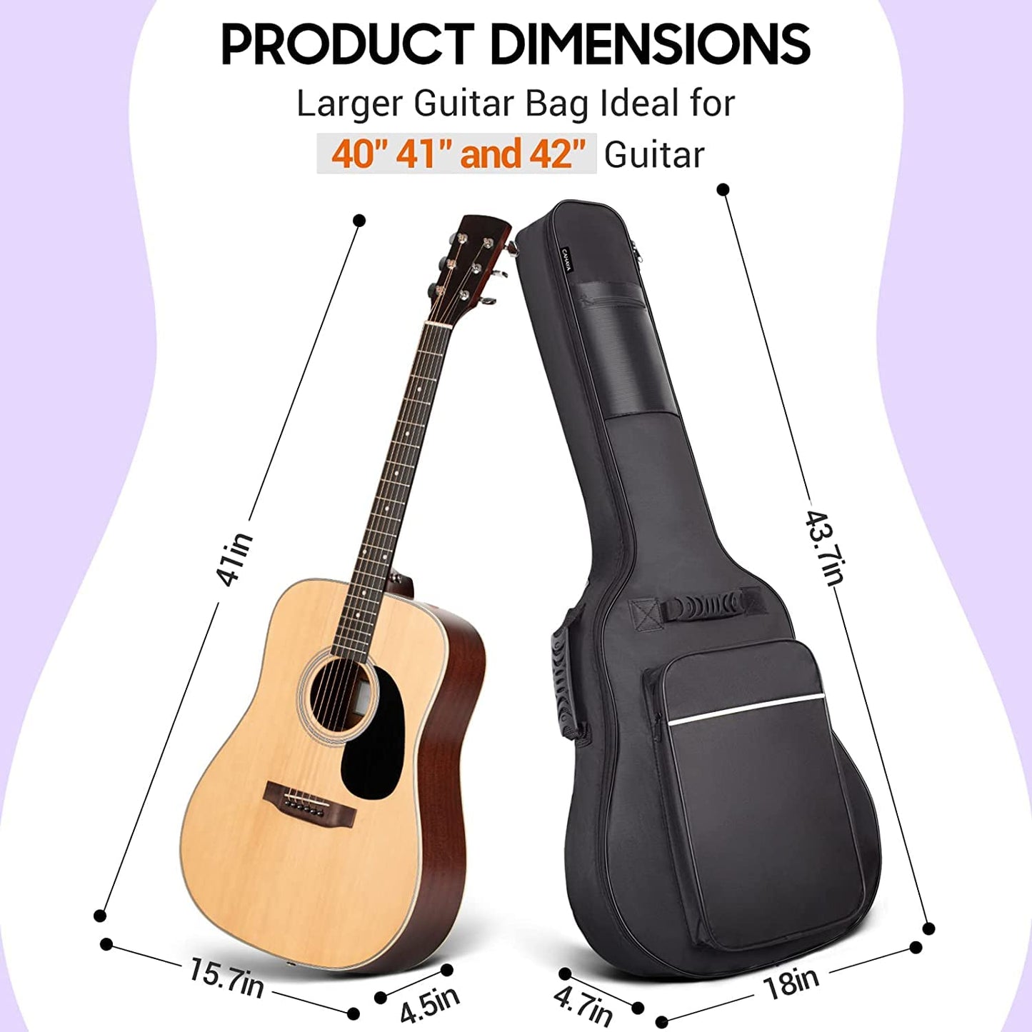 CAHAYA Guitar Bag Acoustic Full Size Extra Thick 12mm Padding Backpack Water-Resistant Oxford Cloth Gig Bag Large Pockets for 40 41 42 in Guitar CY0149
