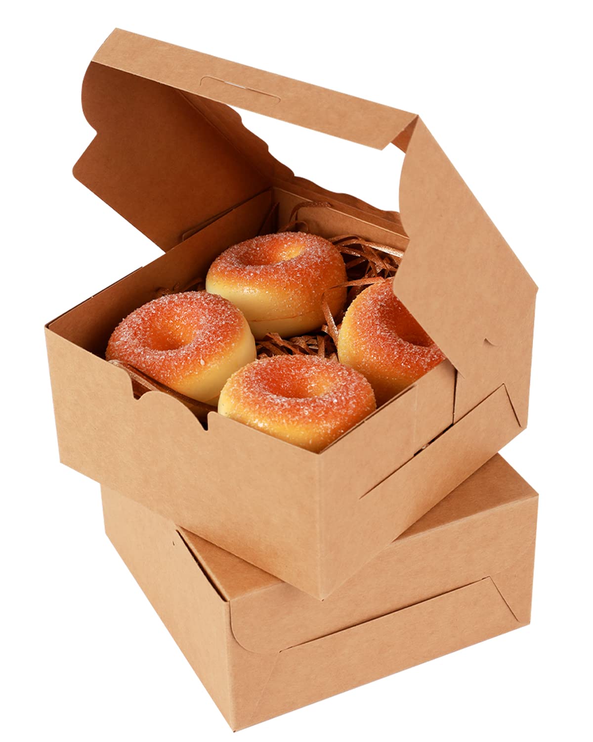 100Packs Bakery Boxes with Window 6x6x3 inches Kraft Cookie Boxes Macaroon Boxes Thick & Sturdy Treat Boxes for Macarons