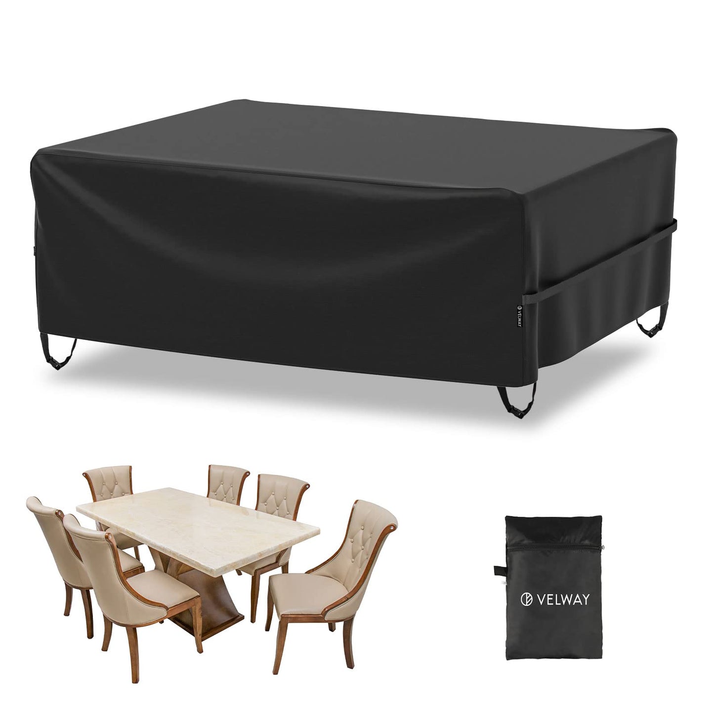 Velway Patio Furniture Cover Outdoor, Waterproof Rectangular Patio Table Chair Set Cover, 98 Lx78 Wx32 H, All Weather Oxford Tear Resistant Sectional Sofa Set Covers with Windproof Design, Black