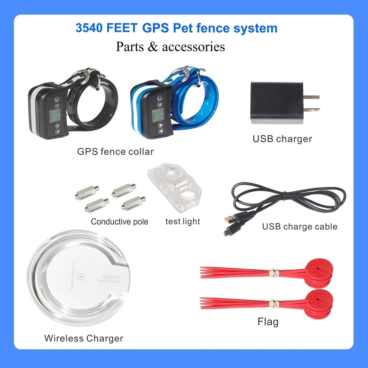 Wireless Dog Fence GPS Pet Fence Electric Containment System, Adjustable Control Range Warning Strength, Wireless Charging Wireless GPS Dog Fence, Fully Sealed Waterproof Collar Receiver