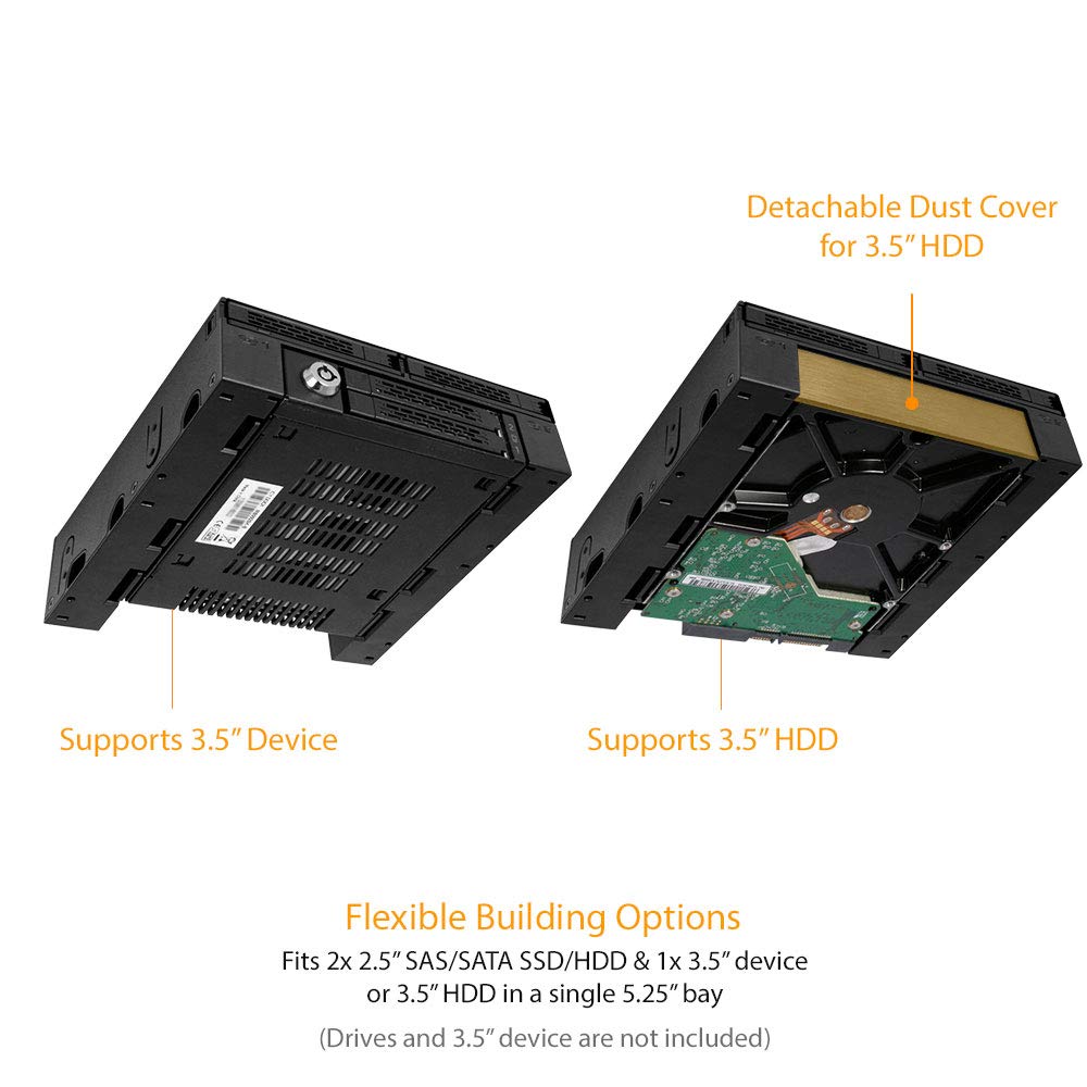 ICY DOCK 2 x 2.5 SAS/SATA HDD/SSD Mobile Rack +3.5" Slot for External 5.25" Bay | ExpressCage MB322SP-B