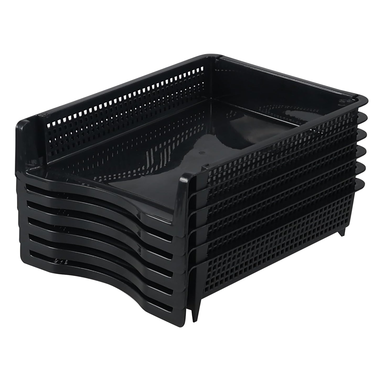 Melontray 6 Tier Stackable Paper Tray Organizer, Plastic Desktop Document Letter Trays, Black