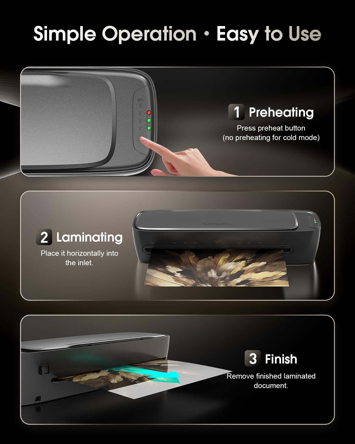 Qfun Laminator Machine 13 inch, Never Jam Thermal Laminator with NTC Constant Temp & 60s Warm-Up, 9-in-1 Hot & Cold Office Laminating Machine with 30 Laminating Sheets for School Home Gift