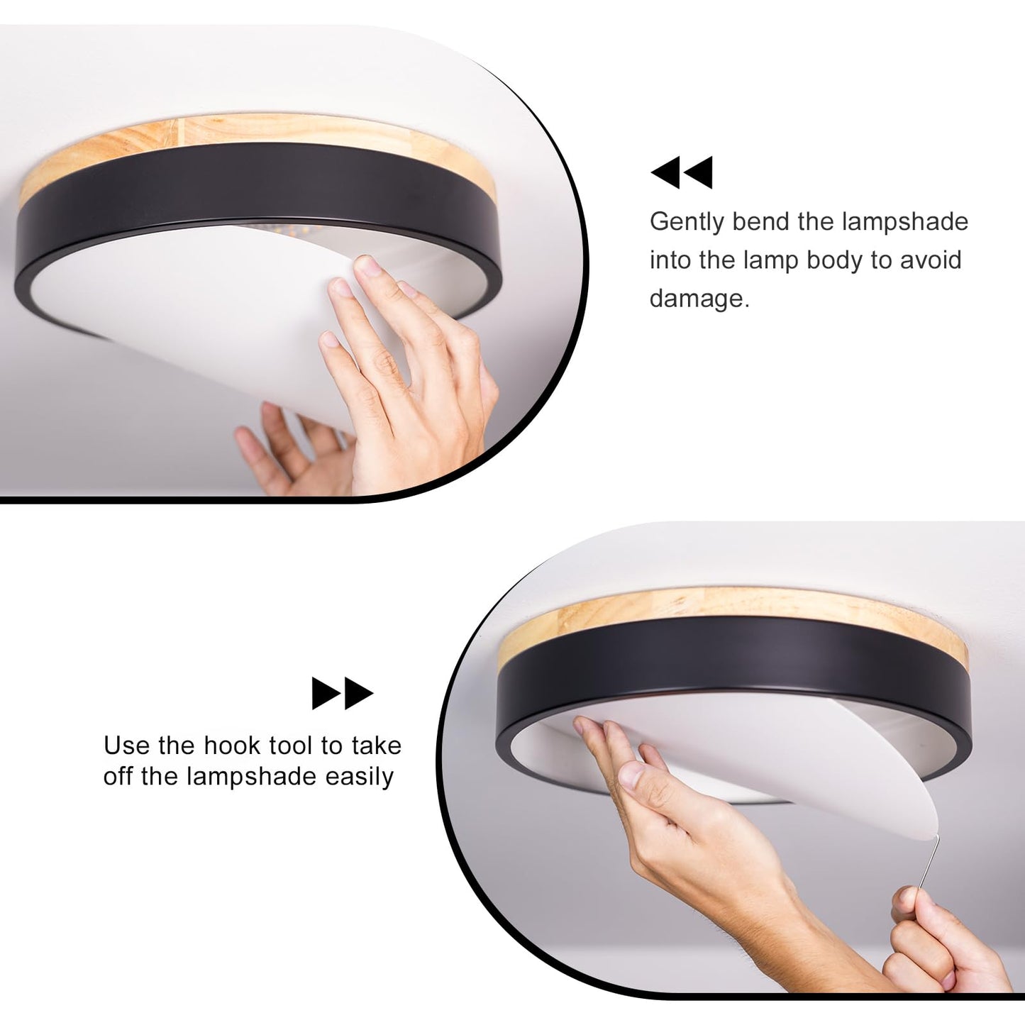 Vikaey Modern Wood LED Ceiling Light Fixture, Minimalist Black Flush Mount Ceiling Lamps, Round Ceiling Lighting Fixtures for Bedroom, Hallway, Dining Room, Kitchen, Laundry Room, Not Dimmable