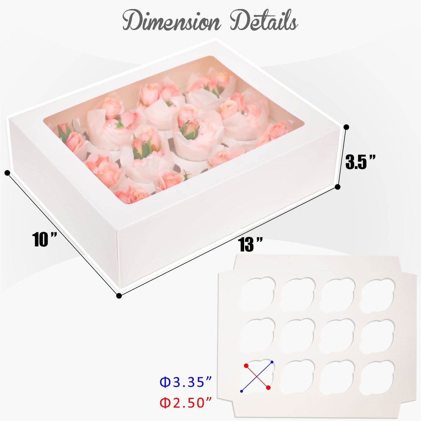 20 Pcs White Cupcake Box Cupcakes Carrier 12 Cupcake Containers, 12 Cupcake Boxes with Window 13x10x3.5inch