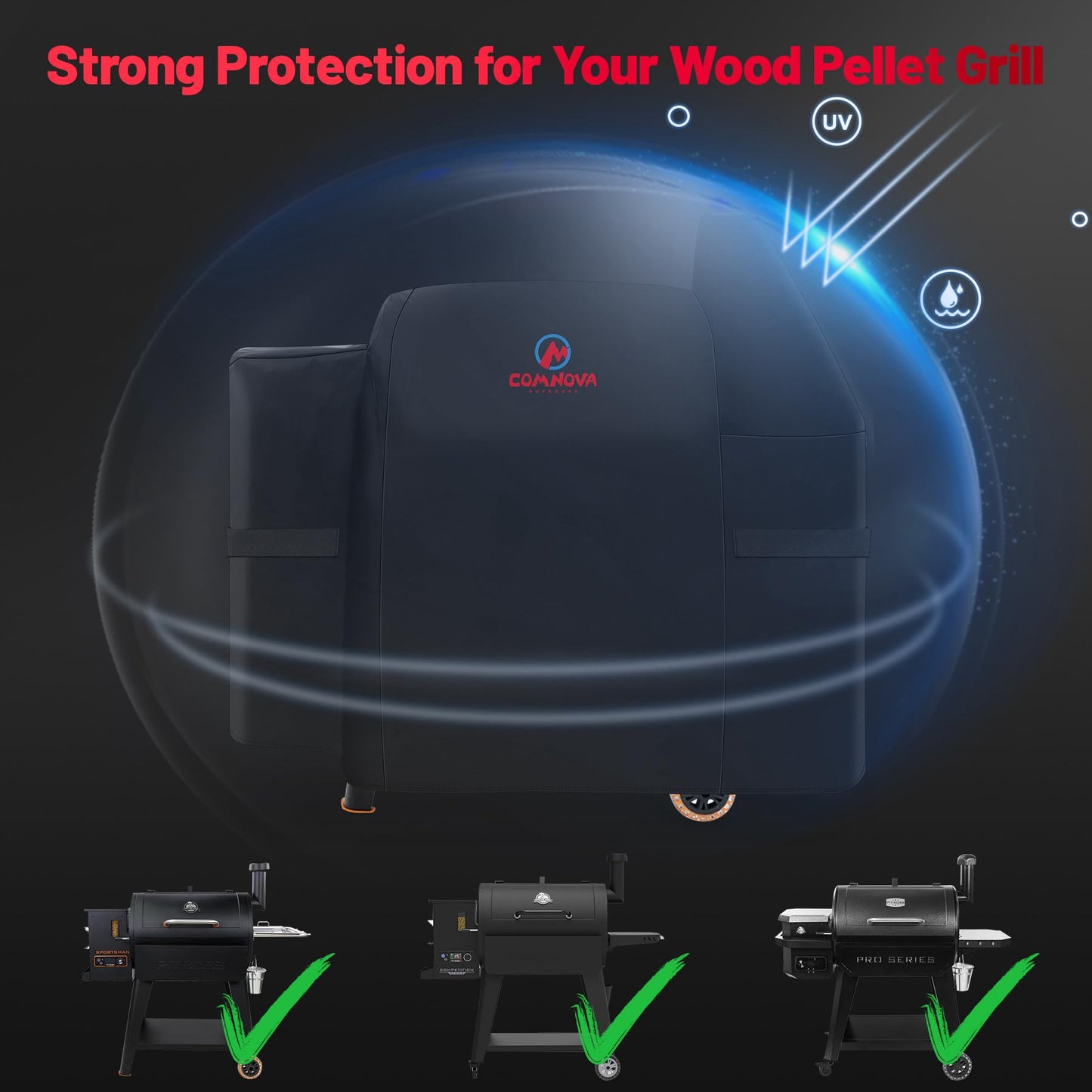 Comnova Grill Cover for Pit Boss 820-850 - Z Grill 700 - Premium Wood Pellet Smoker Cover for Pitboss Waterproof & Heavy Duty, 600D Pellet BBQ Cover for Pit Boss 820 Deluxe, Pro 850 and Z Grill 700