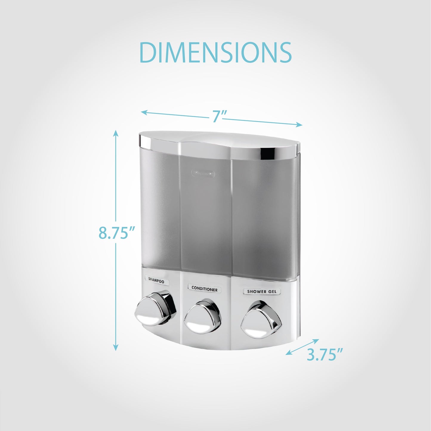 Better Living Products Euro Series TRIO Three Chamber Soap and Shower Dispenser, Chrome