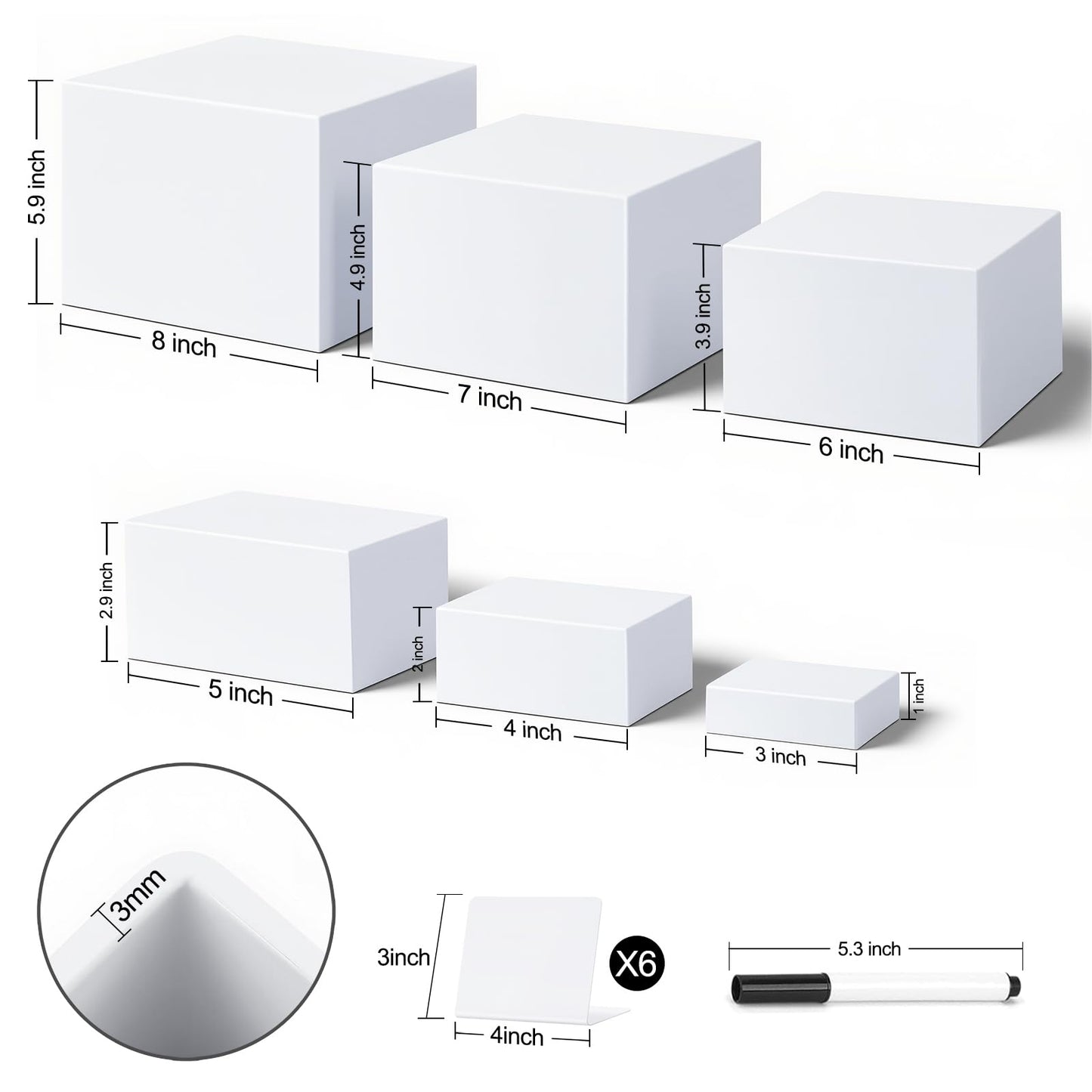 6 Pcs Buffet Risers, Acrylic Food Risers for Buffet Table, 6 Sizes (3x4x5x6x7x8 Inch) Display Stand Shelf for Party Catering Dessert Collectibles - Stackable Cube Boxes Display with Hollow Bottoms