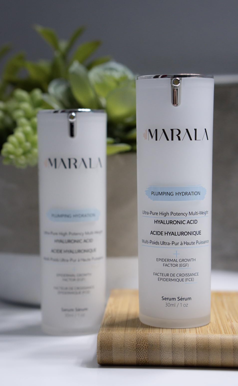 The Serum by Marala Clean & Natural Ingredients For Radiant, Healthy Skin. Professional grade skincare with active ingredients: Multi Weight Hyaluronic Acid and Epidermal Growth Factor Peptides; 30 ml / 1oz