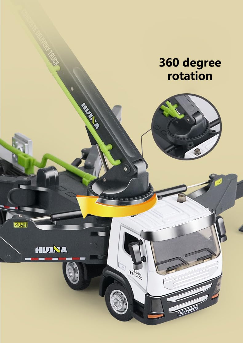 Gemini&Genius Concrete Pump Truck Toys for Kids, Alloy 1-50 Die-cast Heavy Duty Wheeled Construction Vehicle Toys Gift, Collectible for Kids and Decoration House
