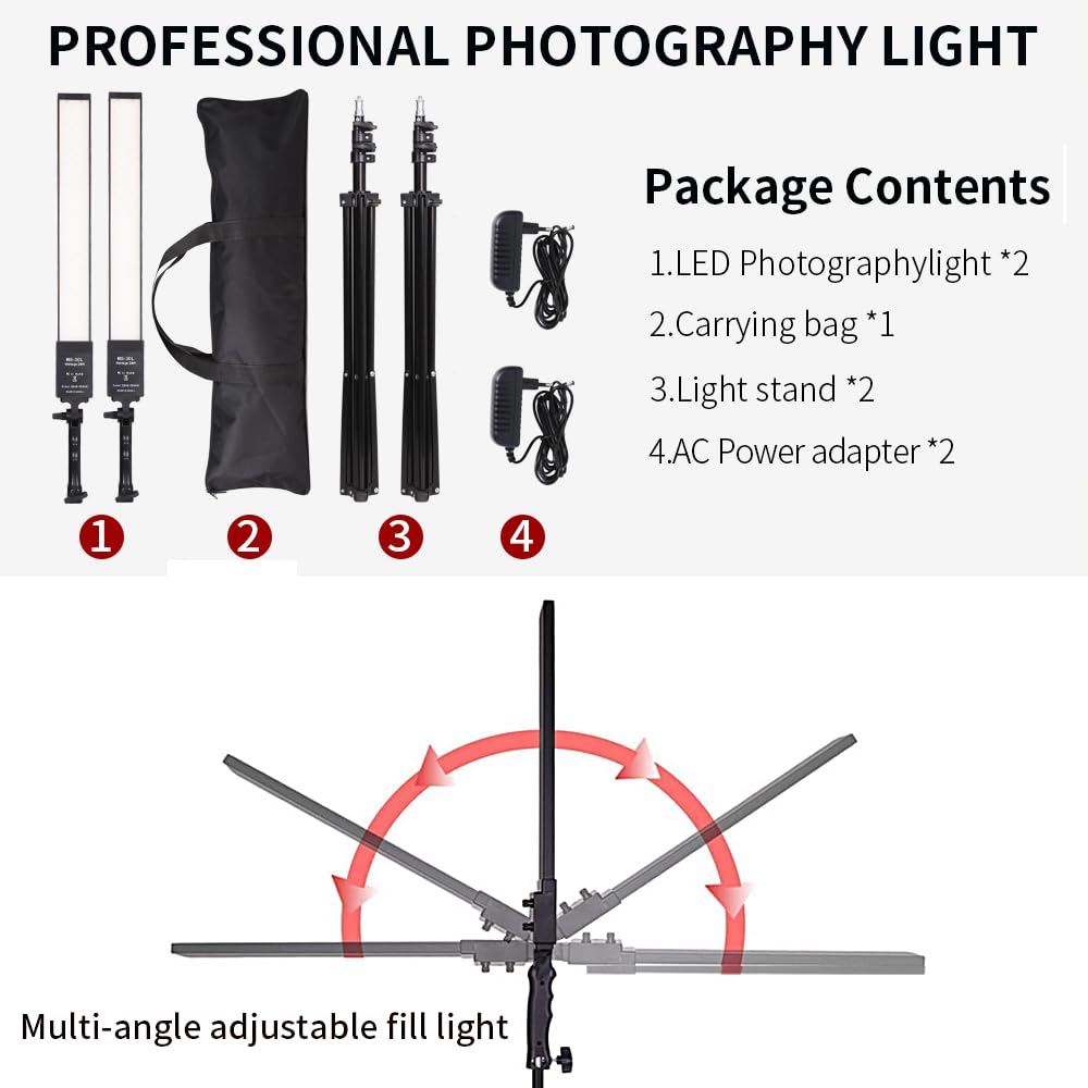 GSKAIWEN 2 Packs LED Photography Light 3200K-5500K Dimmable LED Video Light Photo Studio Light Kit with Tripod Stand Bag for Camera Video Studio YouTube Product Portrait Live Stream Shooting