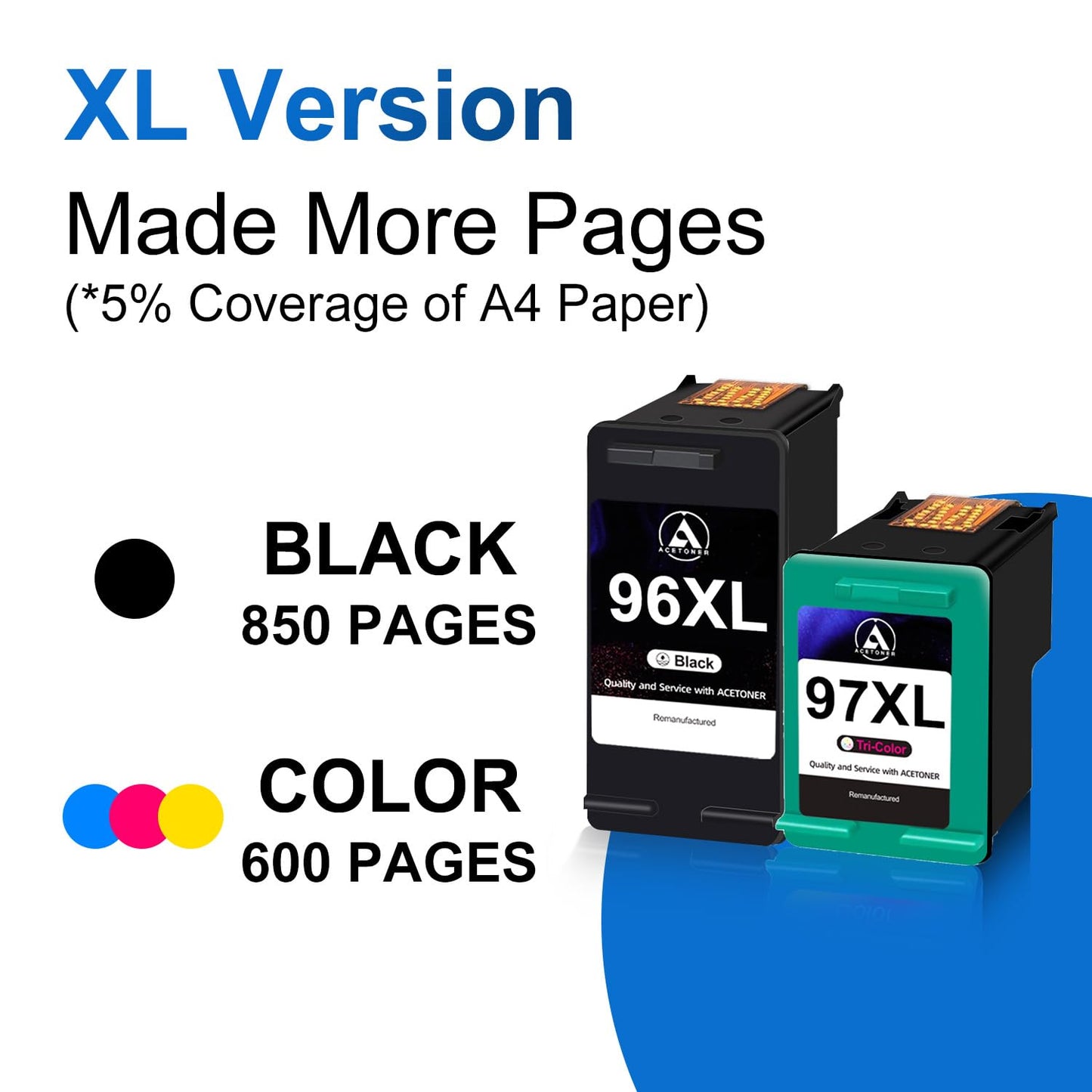 96 97 Ink Cartridges Replacement for HP 96XL 97XL Ink for Printer Deskjet 6940 5940 6840 6988 6980 Officejet 7310 7410 7210 Photosmart 8050 (1 Black, 1 Tri-Color)