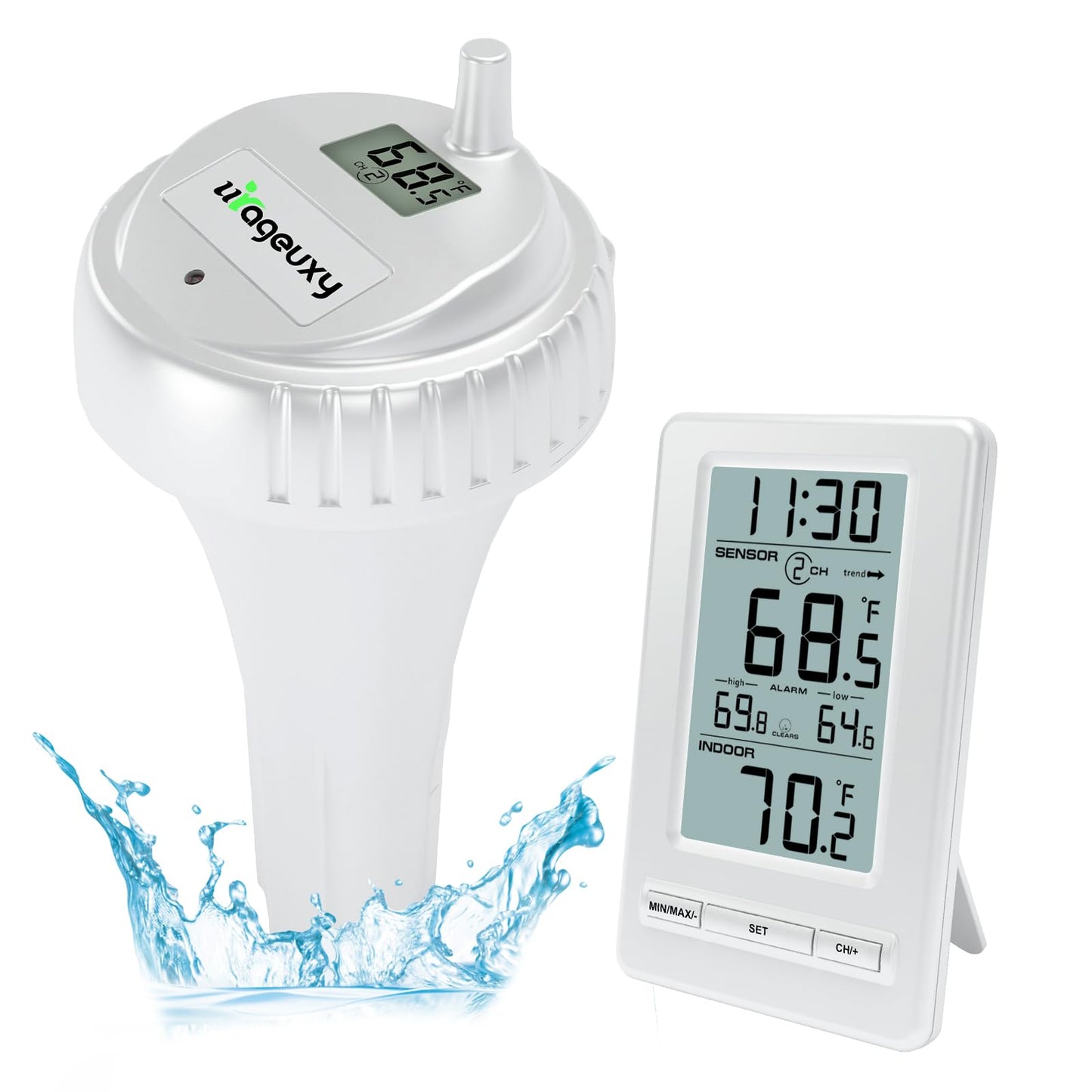 Urageuxy Swimming Pool Thermometer, Easy Read Floating Wireless Digital Water Thermometer, IPX8 Waterproof for Hot Tub/Ice Bath/Pond/Pools/Cold Diving/S