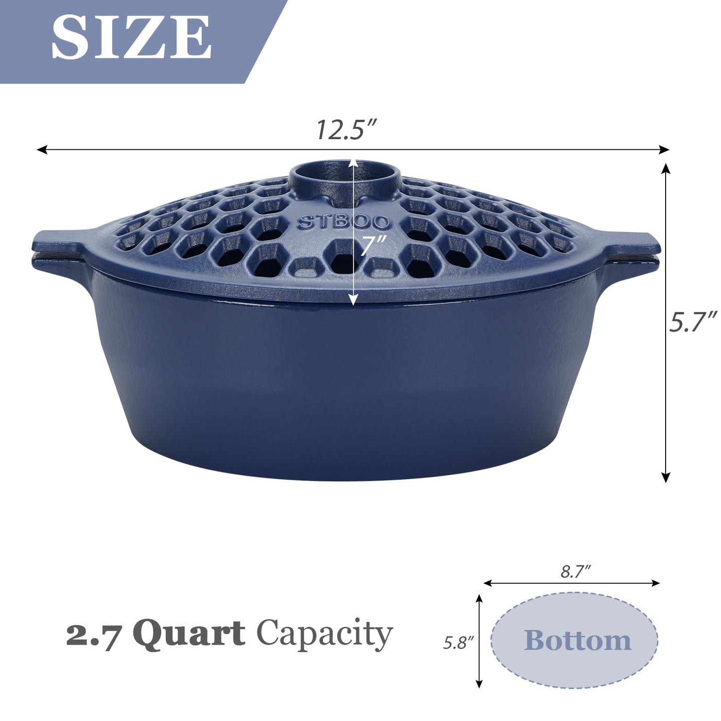 STBoo Wood Stove Steamer - Cast Iron Fireplace Humidifier | Indoor Pot for Home Heating | Bowl Fire Place Stove Covers Accessories Decorative | Matte Finish & Rust Resistan & 2.7 Quart, Blue