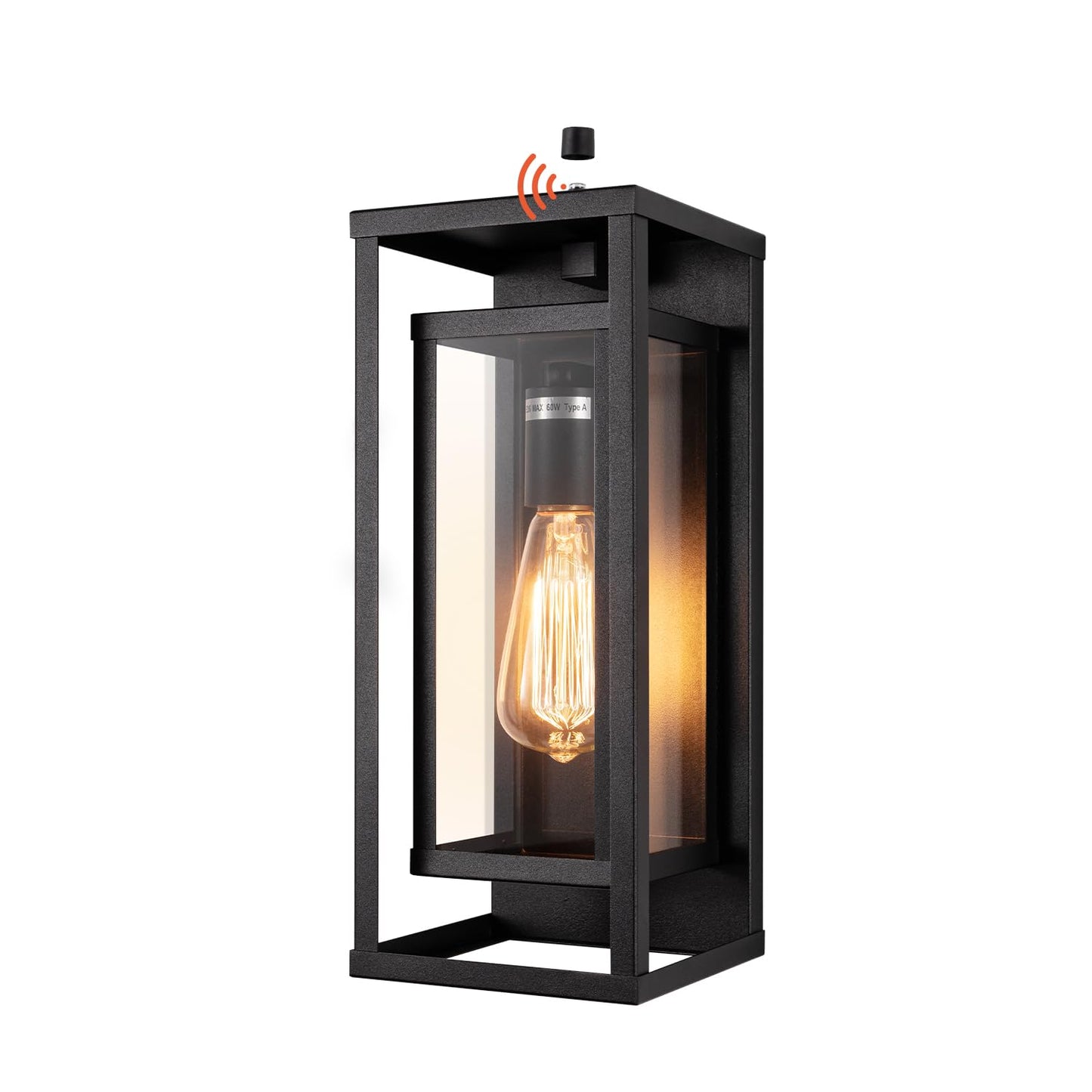 mirrea 14" Dusk to Dawn Outdoor Wall Sconce 1 Light in Matte Black Rectangular Metal Frame and Clear Glass Shade Waterproof Porch Light Patio Light