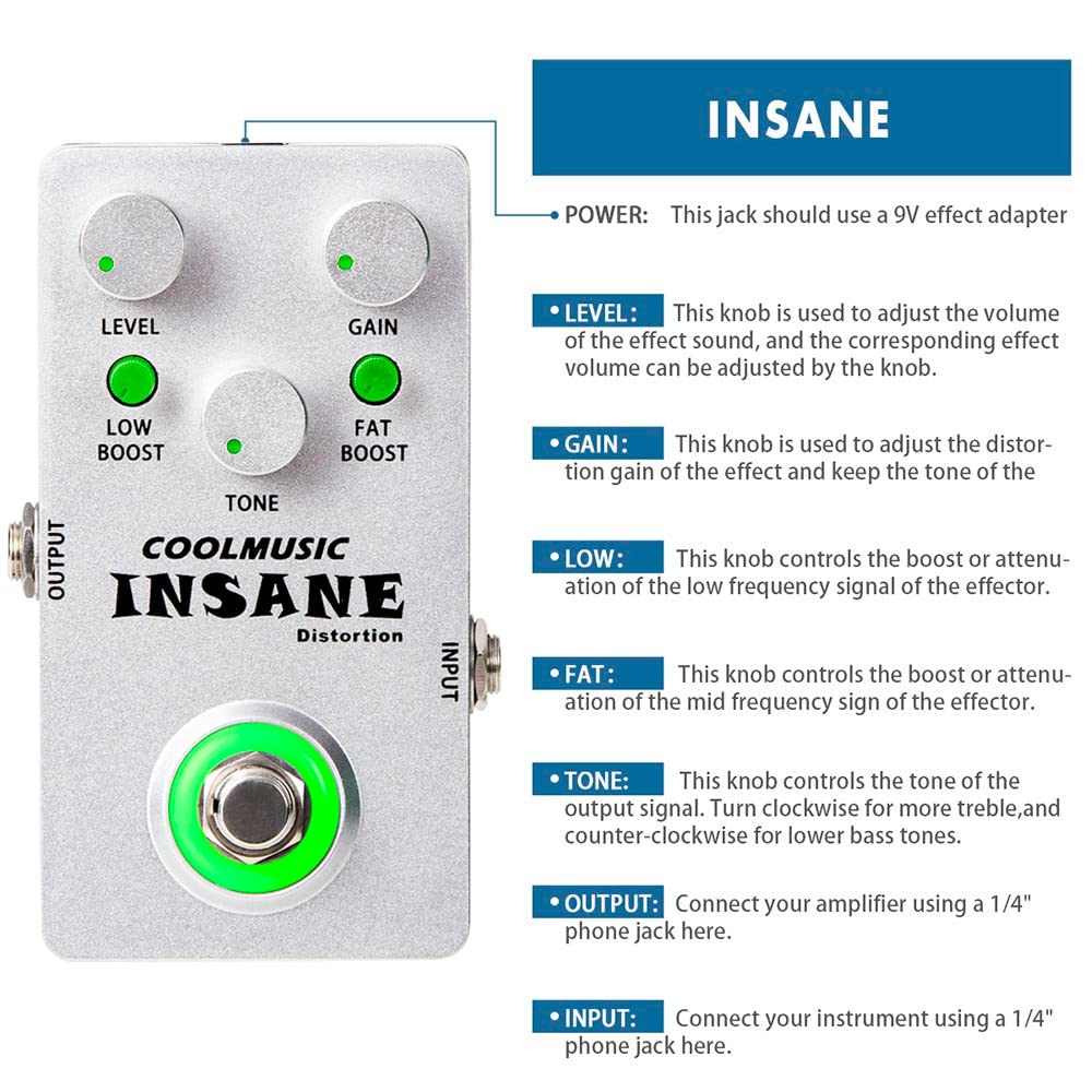 Coolmusic C-DI01 Insane Distortion Guitar Effects Pedal Bass Pedal …