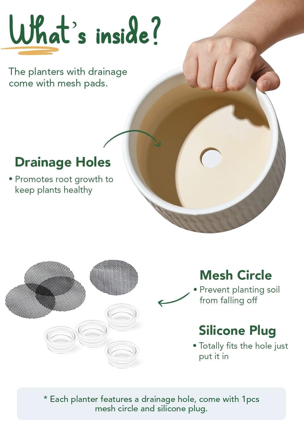 LE TAUCI Succulent Pot, Set of 2, 6.5+8 Inch Ceramic Plant Pots, Shallow Planters for Indoor Plants, Plant Pots Indoor with Drainage Hole, Modern Round Pot Plante Interieur, Gifts for Mom, White